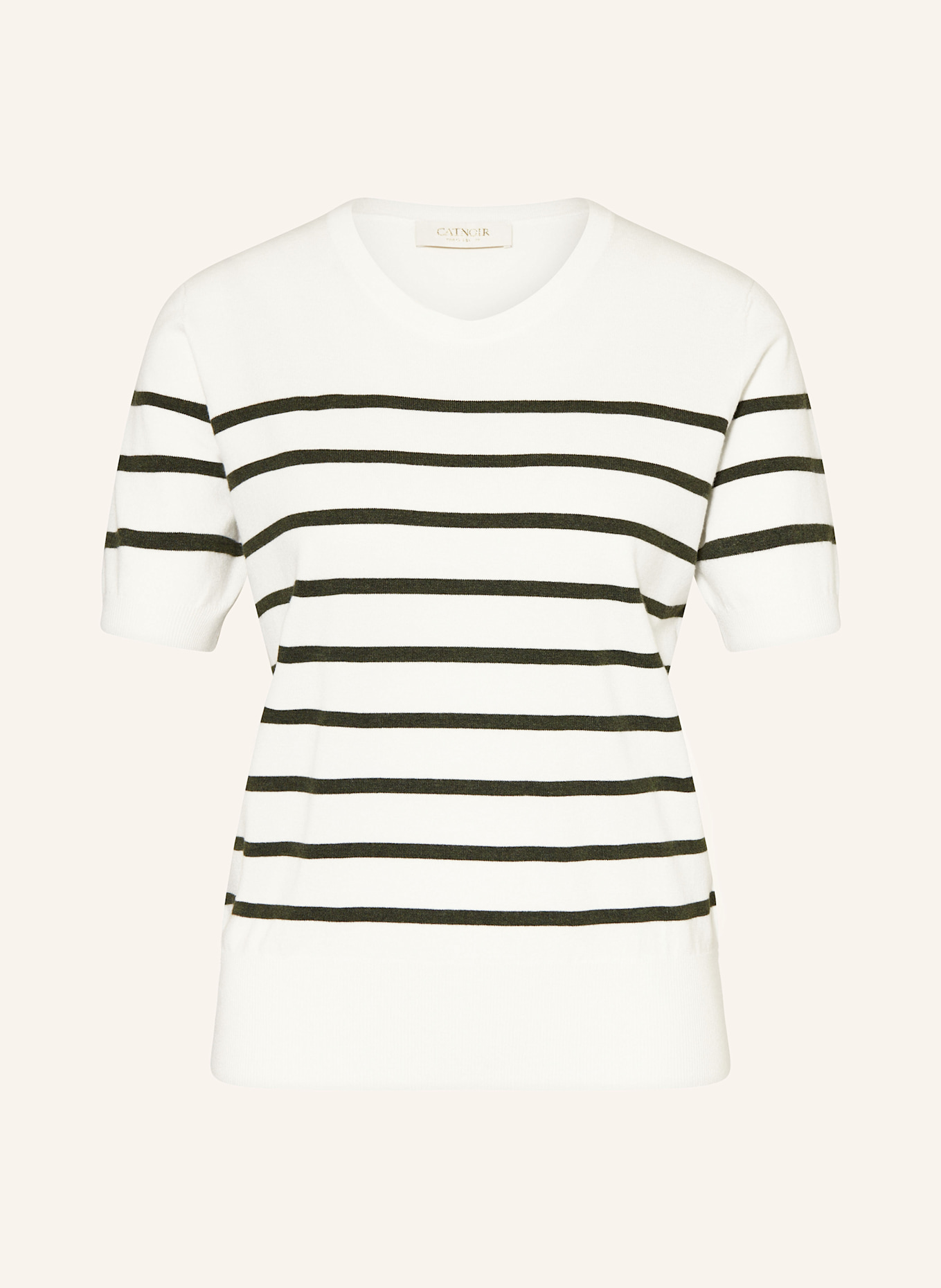 CATNOIR Strickshirt: WEISS / OLIV