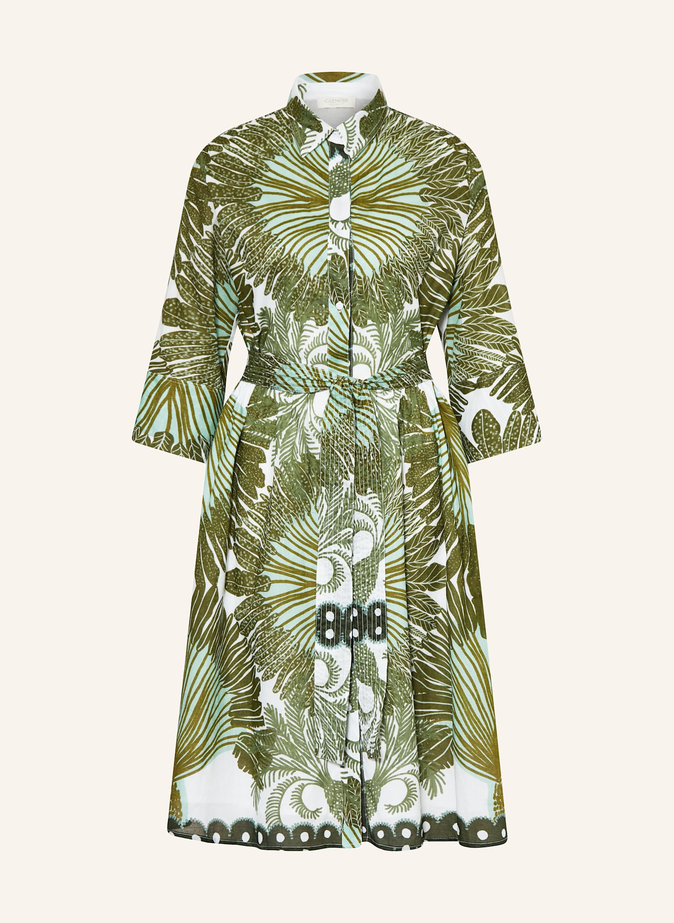 CATNOIR Hemdblusenkleid: GRÜN / WEISS / OLIV