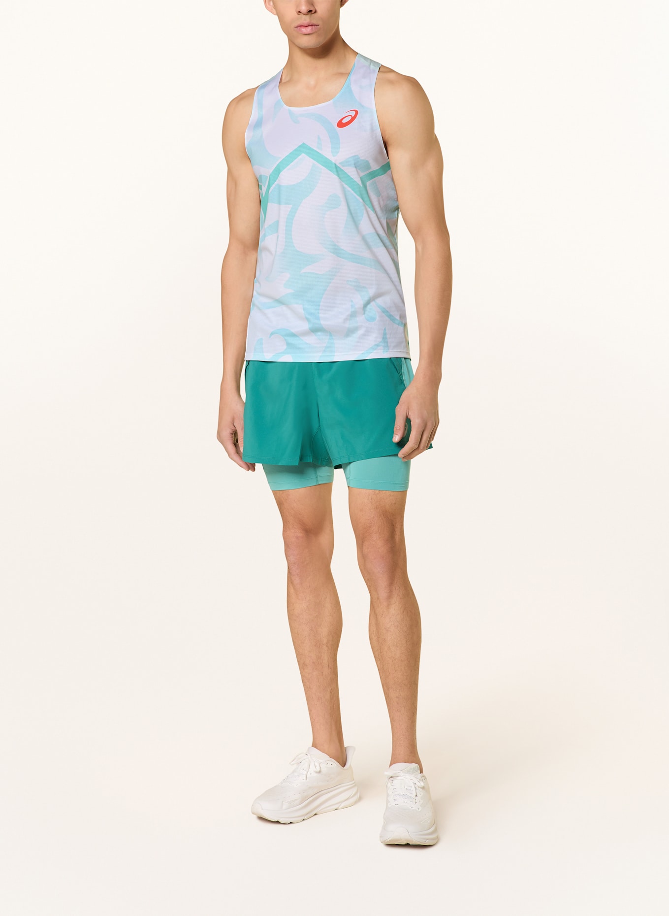 ASICS Running top LIGHT KNIT SINGLET in white/ mint