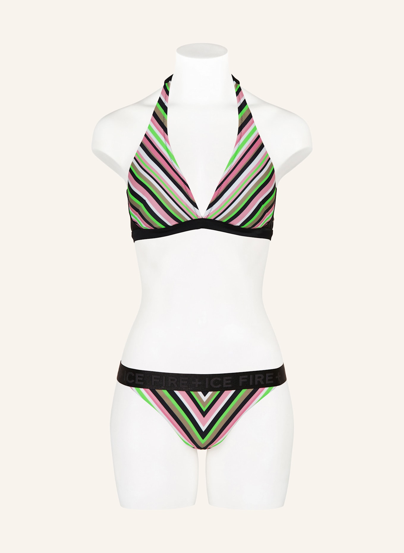 FIRE+ICE Neckholder-Bikini-Top JASMIN2: ROSA/ SCHWARZ/ NEONGRÜN