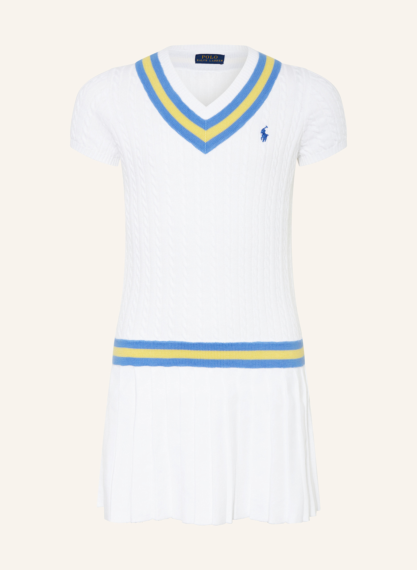 POLO RALPH LAUREN Strickkleid: WEISS/ BLAU/ GELB