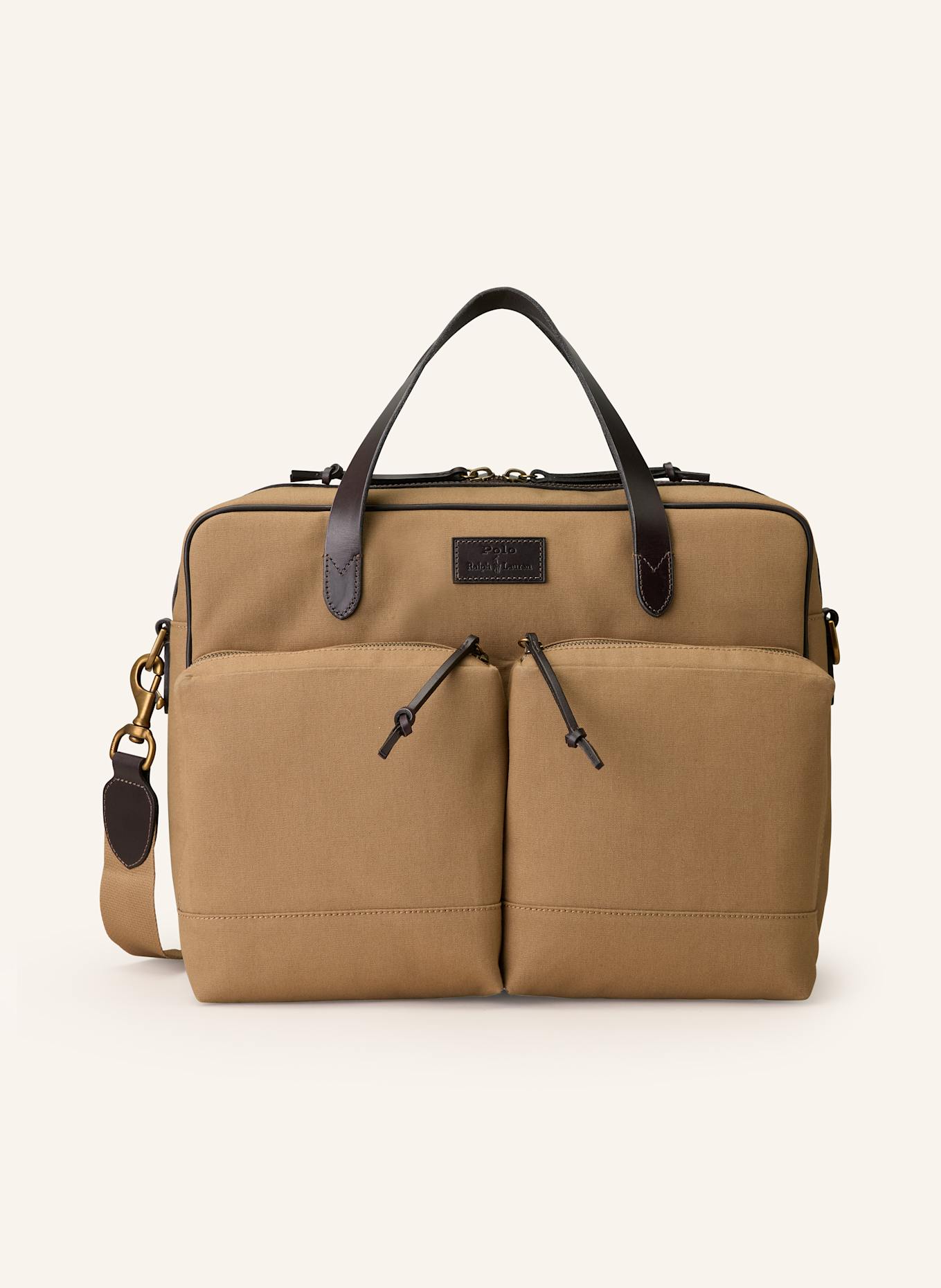 POLO RALPH LAUREN Laptop-Tasche MEDIUM in camel/ dunkelbraun