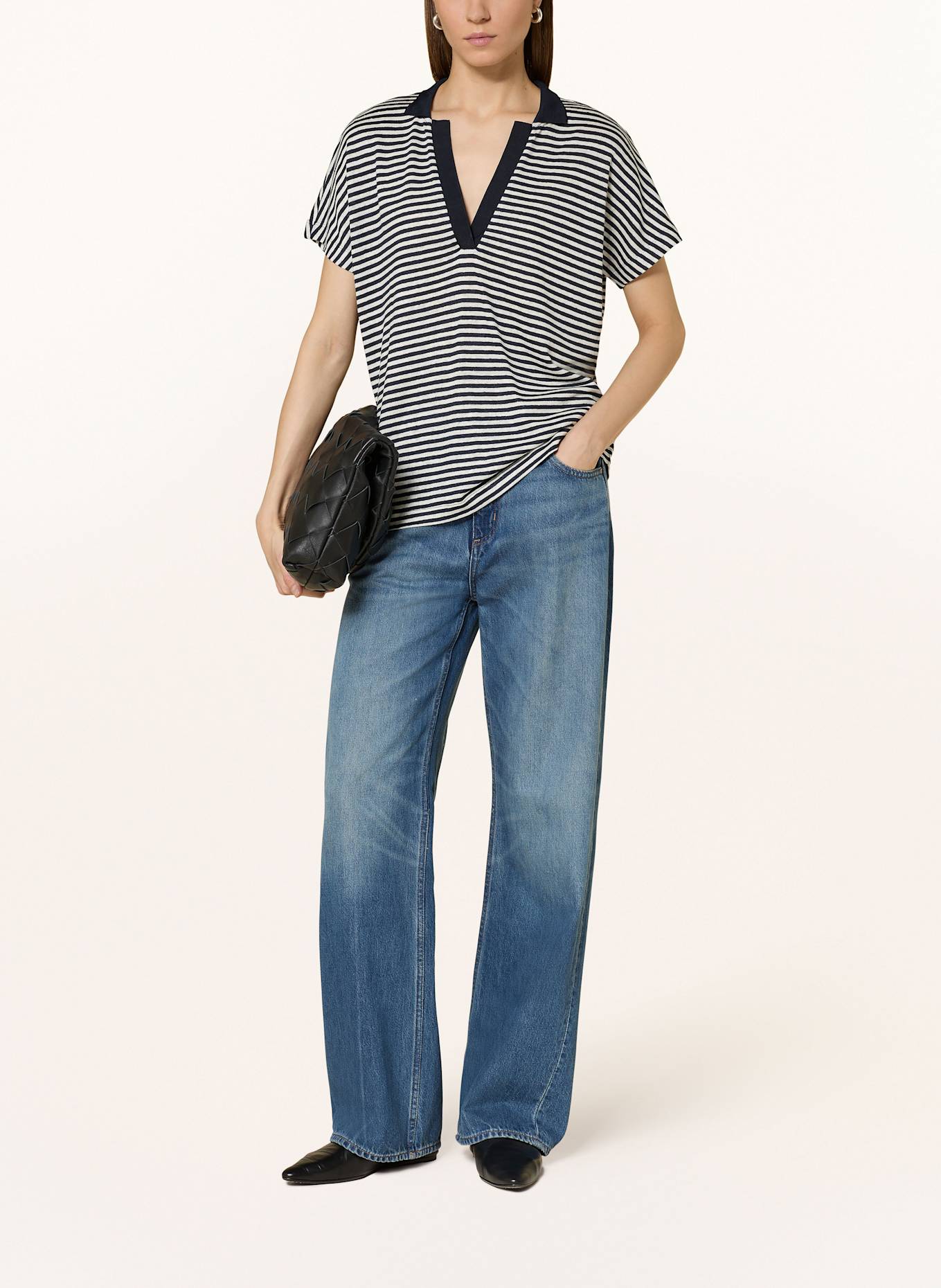 BOSS Strickshirt ENELINA aus Leinen: WEISS / DUNKELBLAU