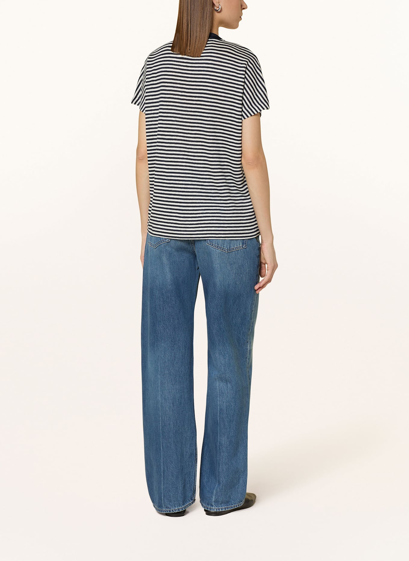 BOSS Strickshirt ENELINA aus Leinen: WEISS / DUNKELBLAU