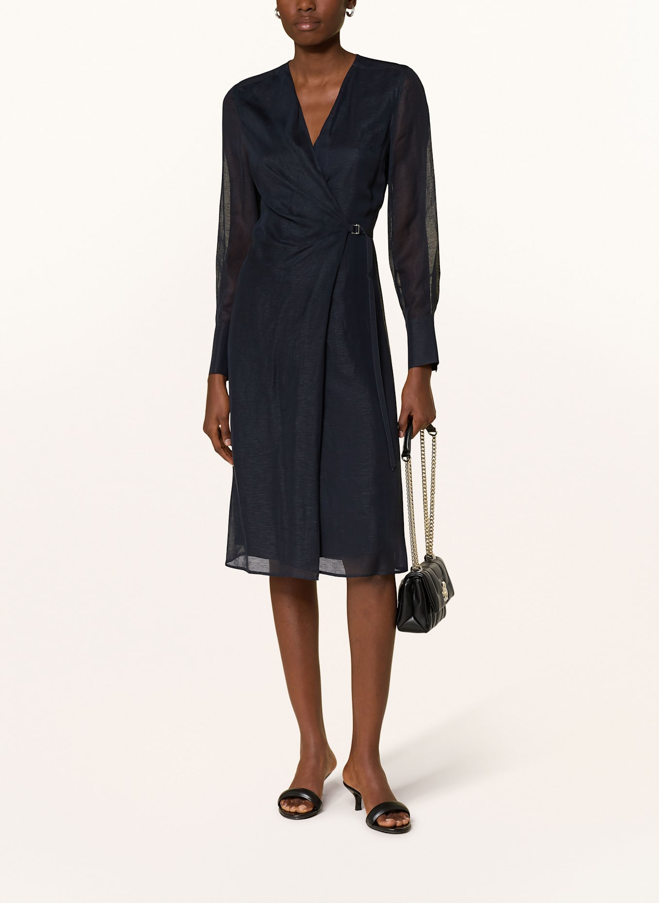 BOSS Wickelkleid DOSALA mit Leinen: DUNKELBLAU