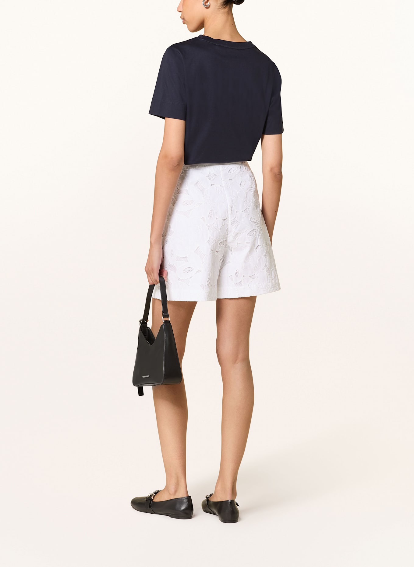 BOSS TONARA shorts made from broderie anglaise: WHITE