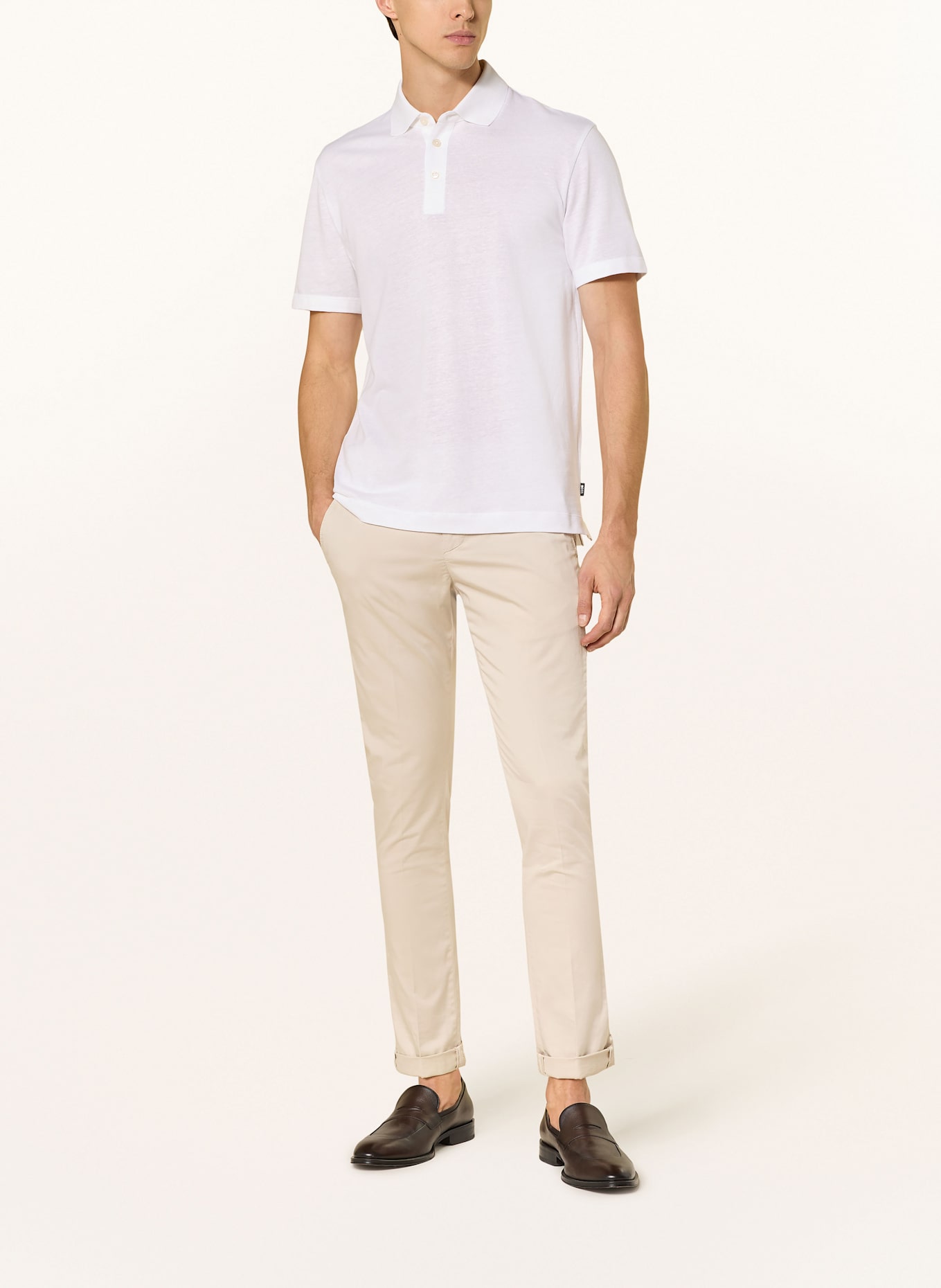 BOSS Piqué-Poloshirt PRESS mit Leinen: WEISS