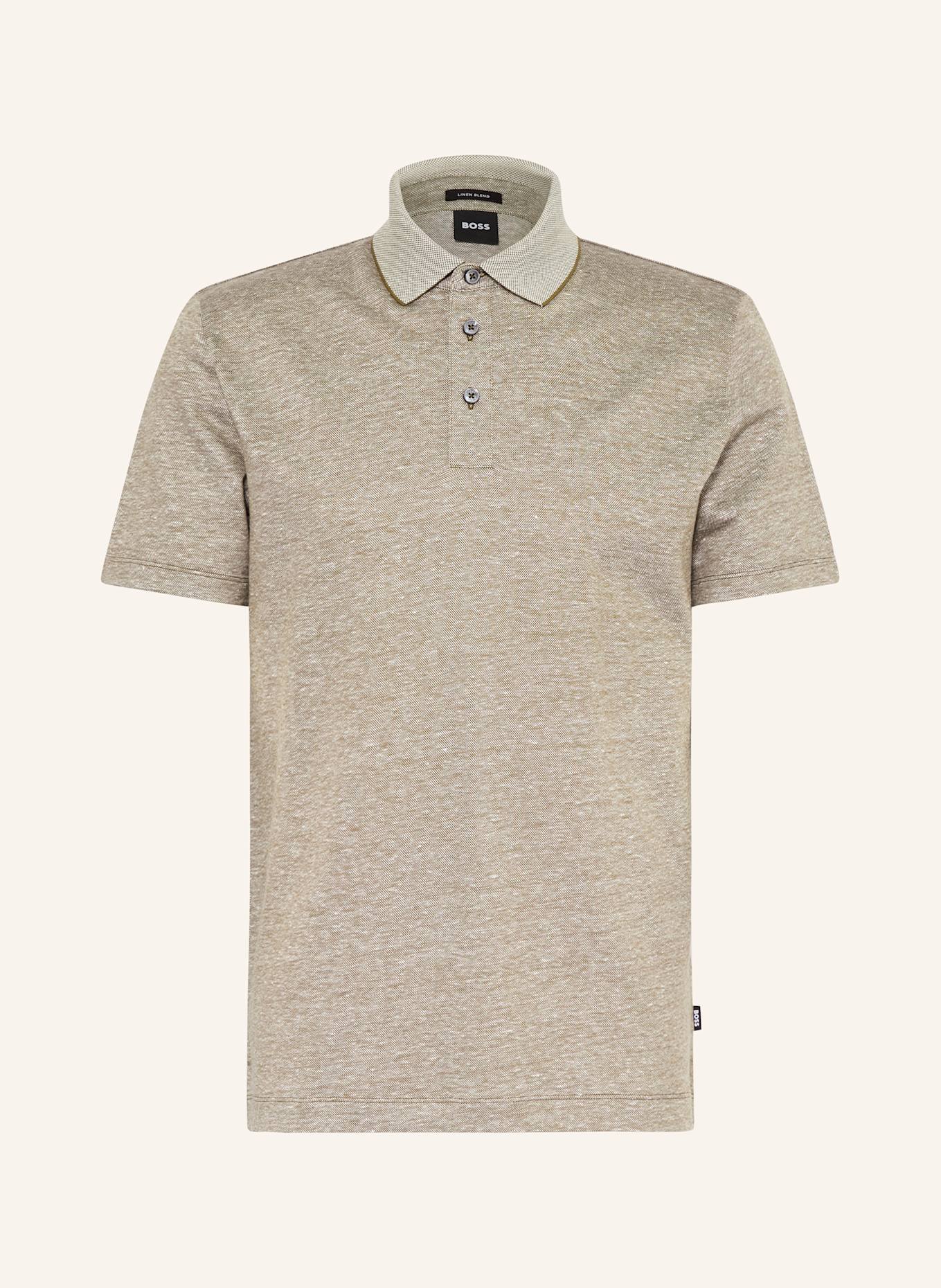 BOSS Polokošile z piké PRESS se lnem: KHAKI