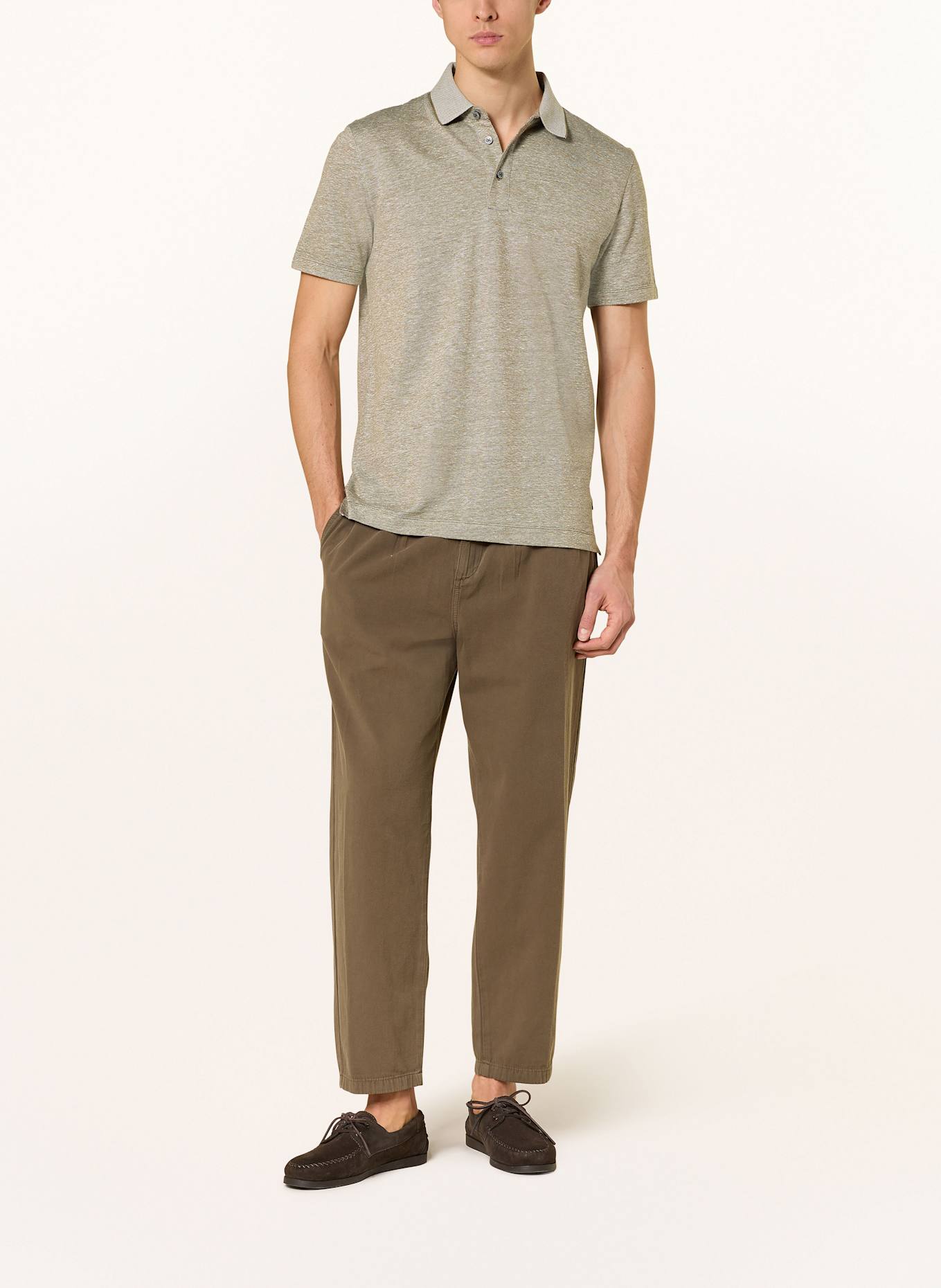 BOSS Polokošile z piké PRESS se lnem: KHAKI