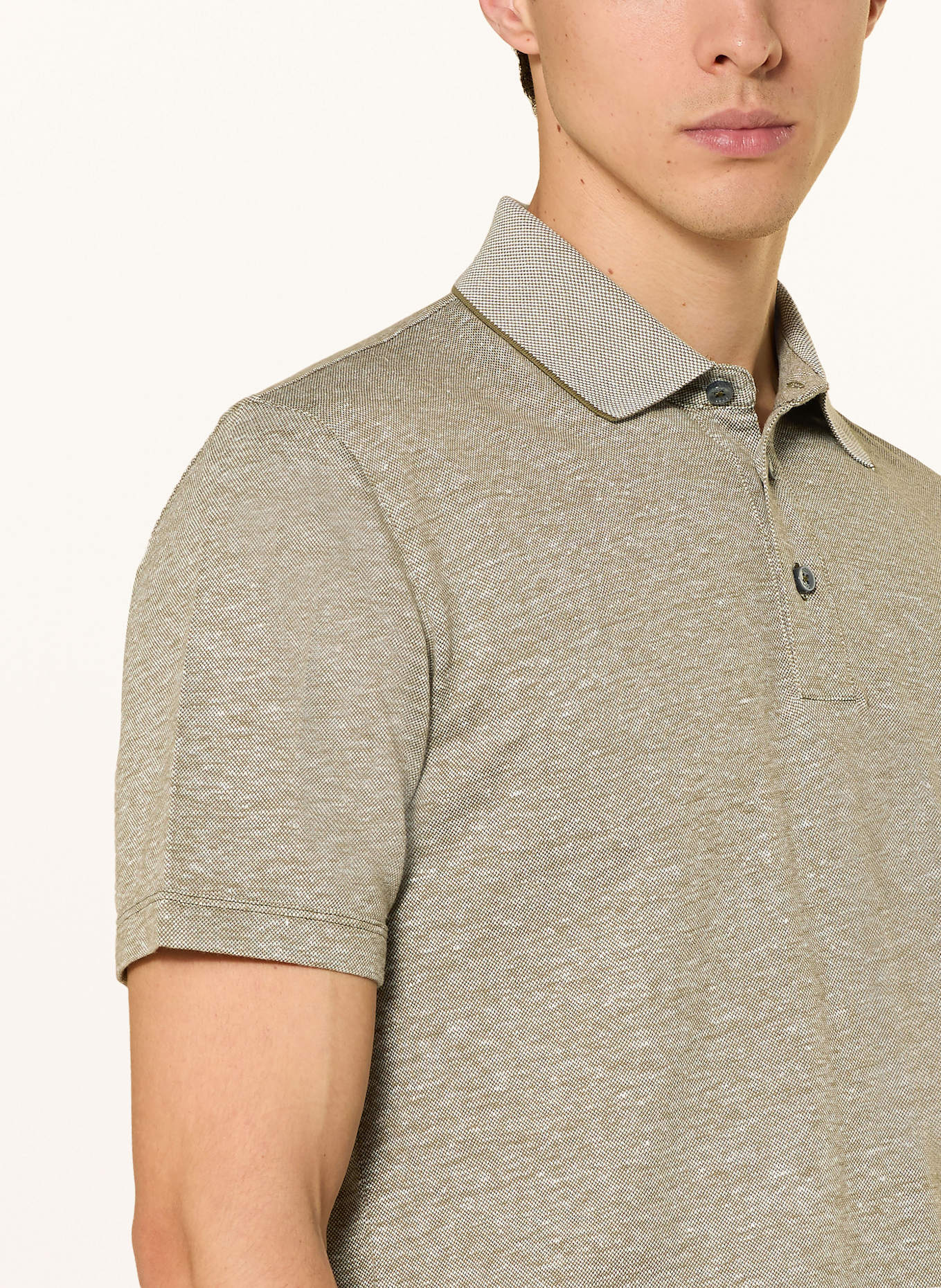 BOSS Polokošile z piké PRESS se lnem: KHAKI