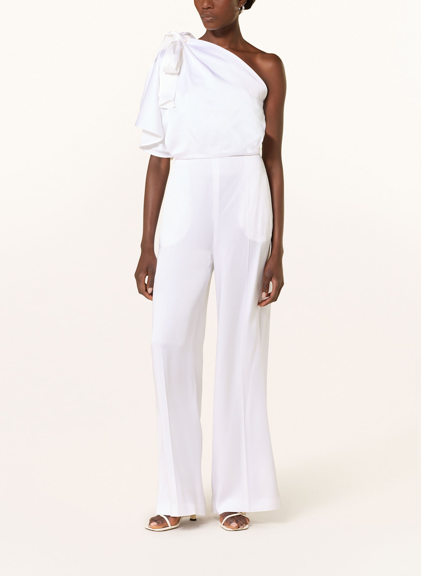 BOSS One-Shoulder-Jumpsuit DEIANA mit Volants und Schluppe: WEISS