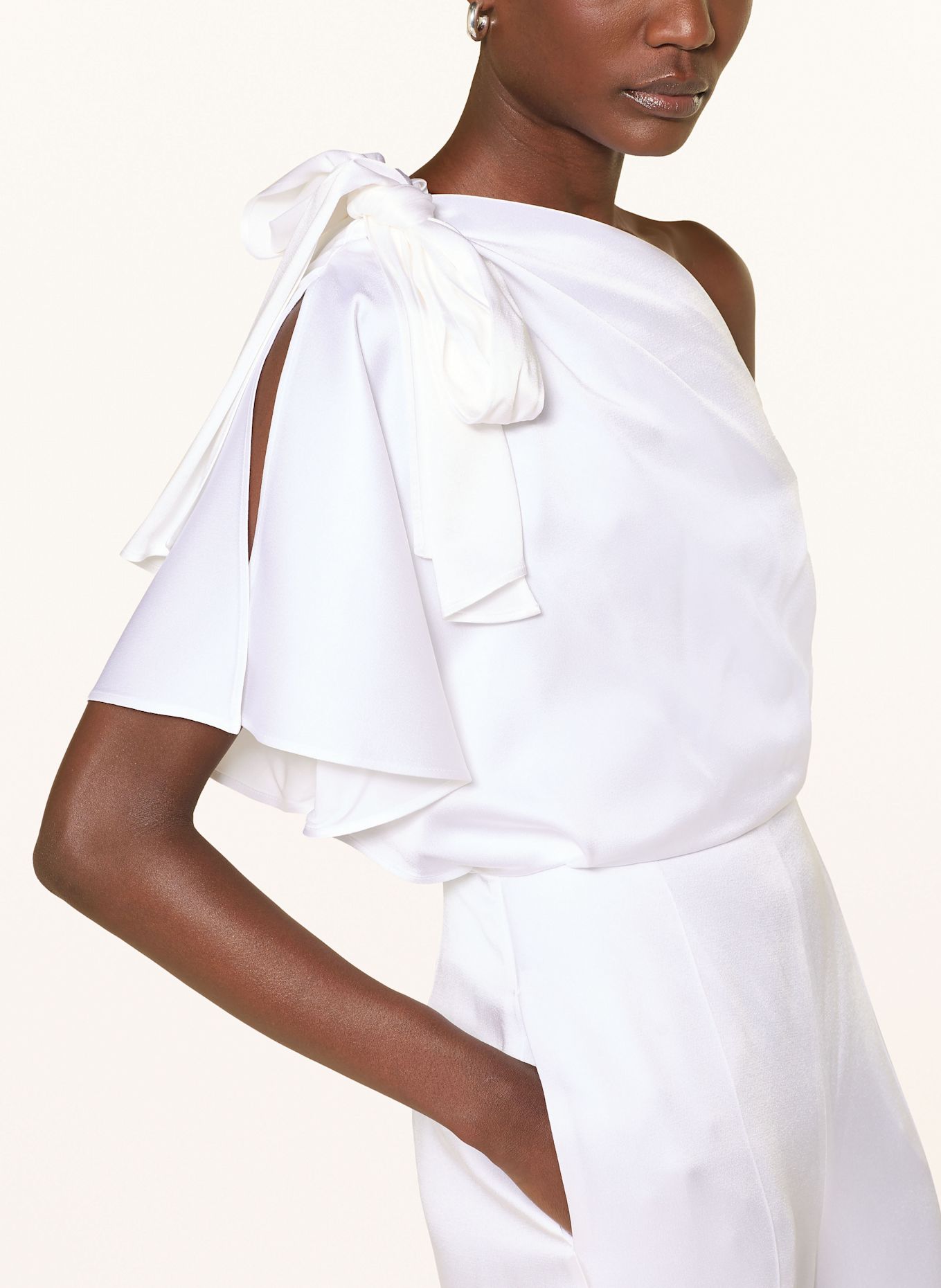 BOSS One-Shoulder-Jumpsuit DEIANA mit Volants und Schluppe: WEISS