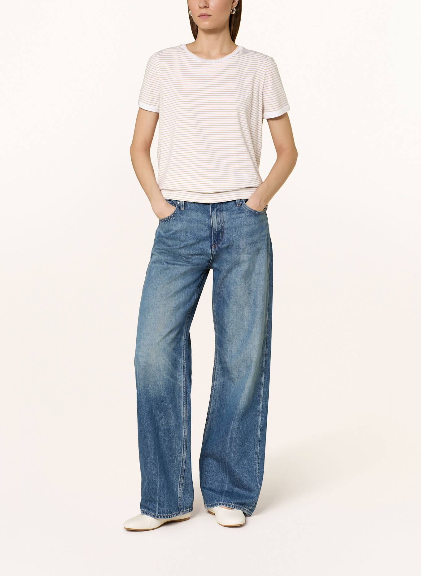 BOSS T-shirt EMASA: BEIGE / WHITE