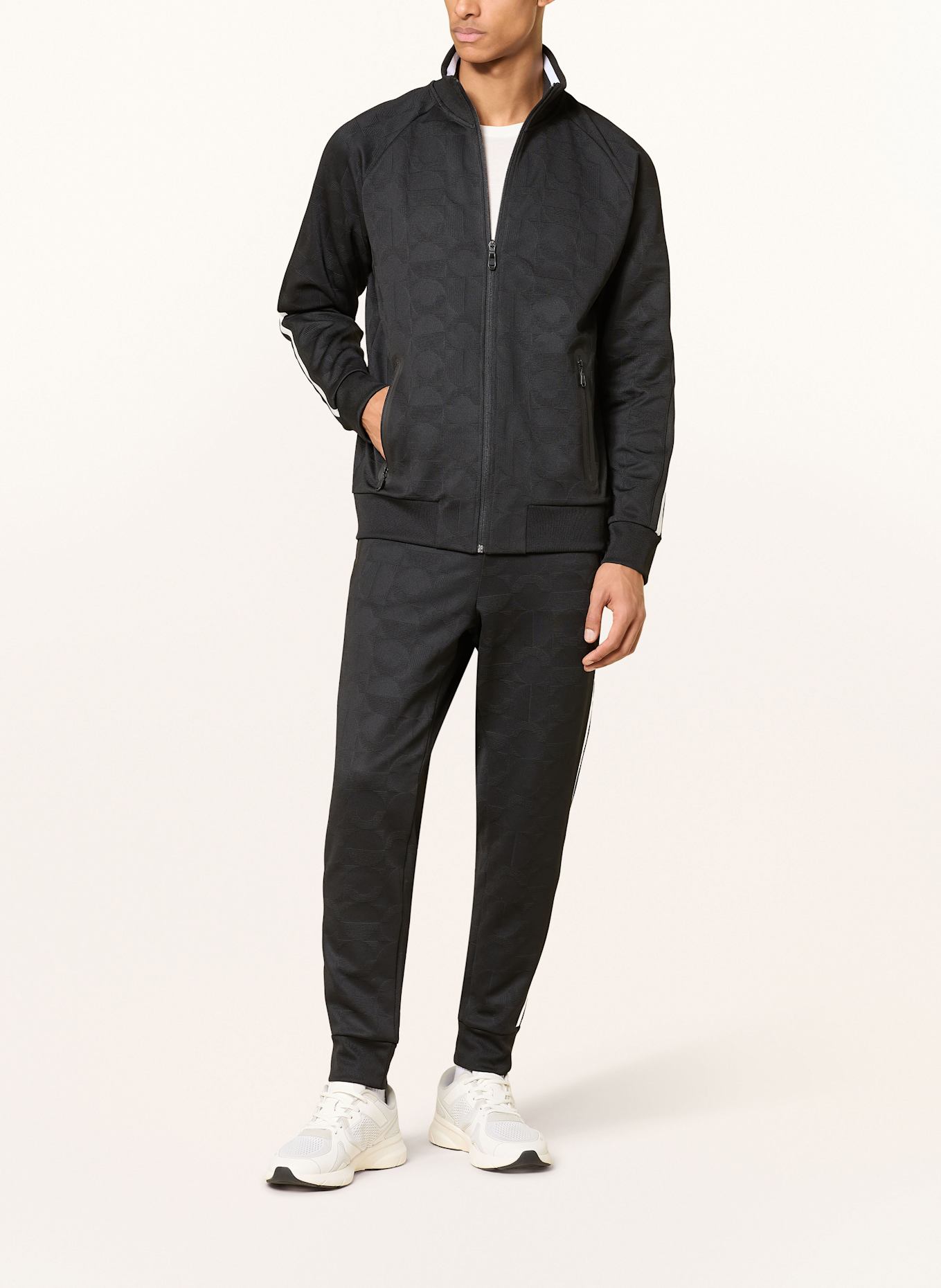 BOSS Sweatjacke SKARLEY mit Galonstreifen: SCHWARZ/ WEISS