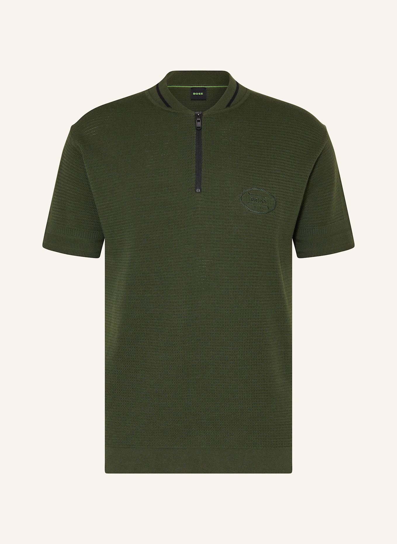BOSS Úpletová polokošile MESH HERITAGE: TMAVĚ ZELENÁ