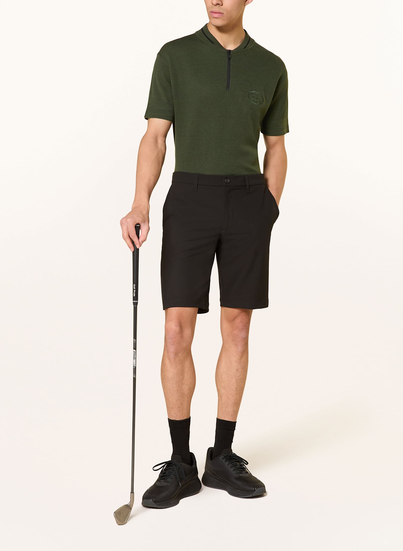 BOSS Úpletová polokošile MESH HERITAGE: TMAVĚ ZELENÁ