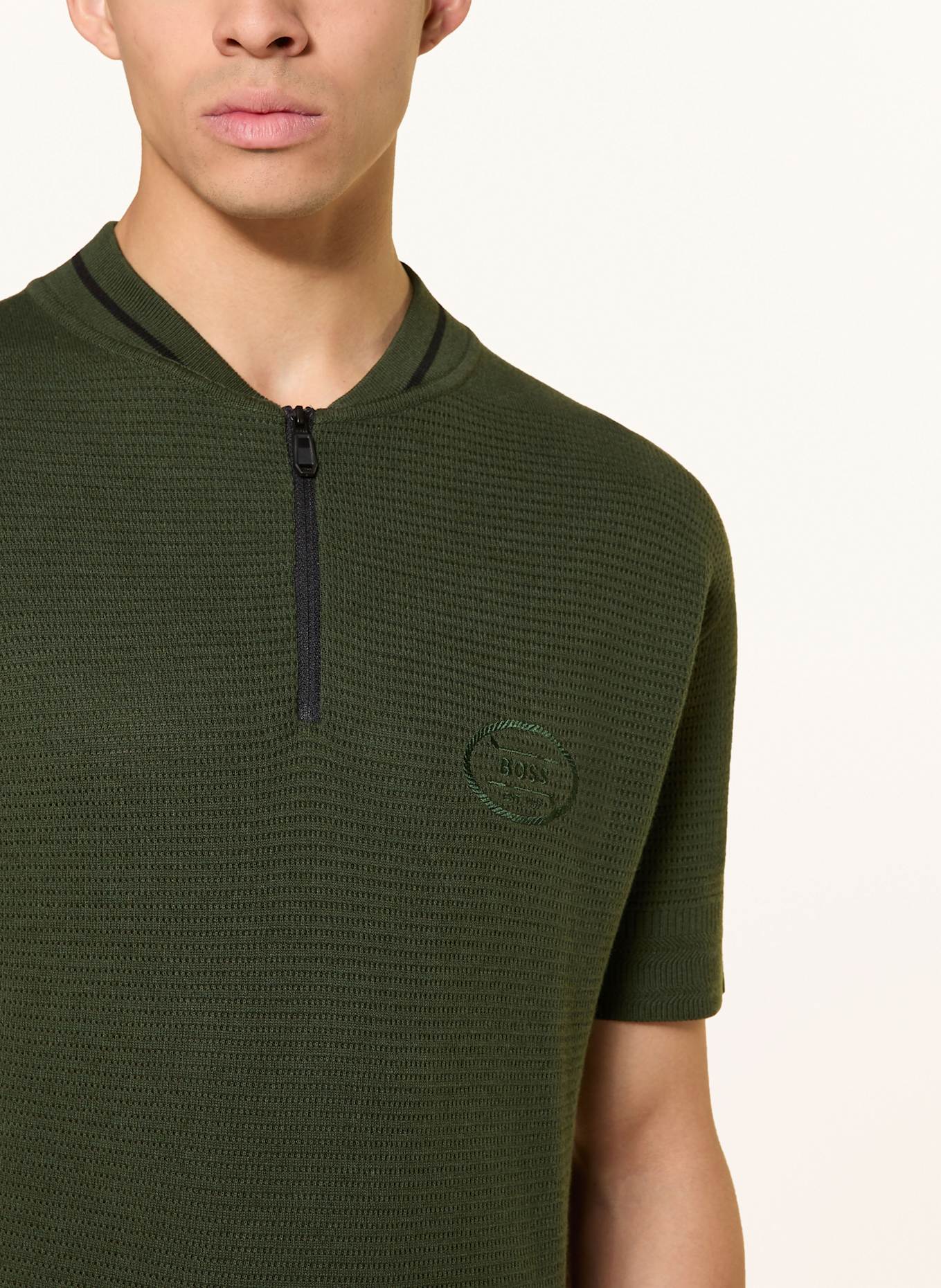 BOSS Úpletová polokošile MESH HERITAGE: TMAVĚ ZELENÁ