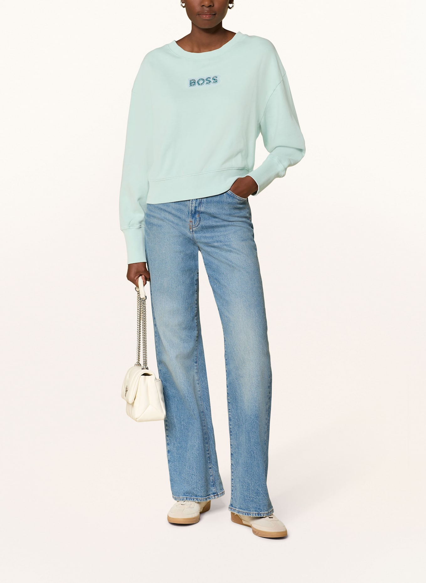 BOSS Sweatshirt ELAY mit Schmucksteinen: TÜRKIS