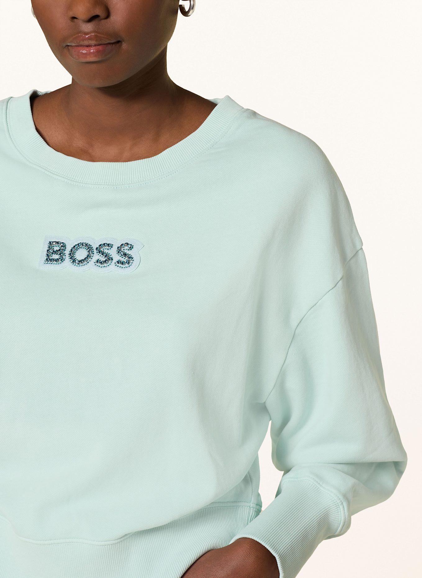 BOSS Sweatshirt ELAY mit Schmucksteinen: TÜRKIS