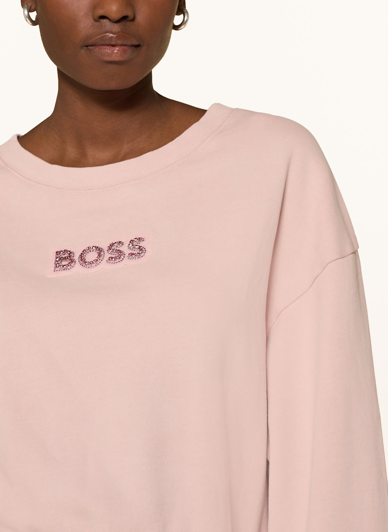 BOSS Sweatshirt ELAY mit Schmucksteinen: ROSÉ