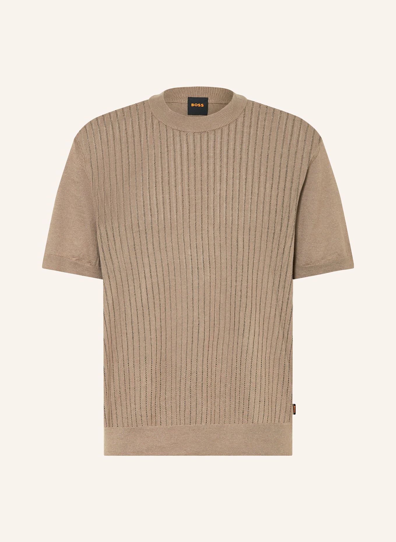 BOSS Strickshirt AJORDINO mit Leinen: HELLBRAUN