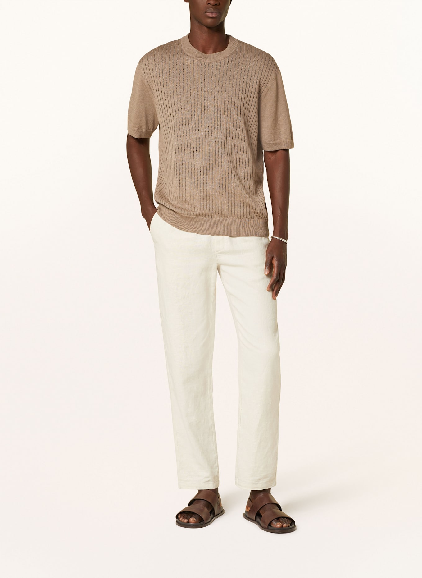 BOSS Strickshirt AJORDINO mit Leinen: HELLBRAUN