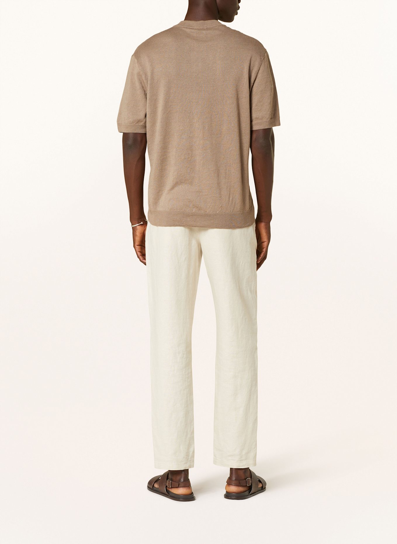 BOSS Strickshirt AJORDINO mit Leinen: HELLBRAUN