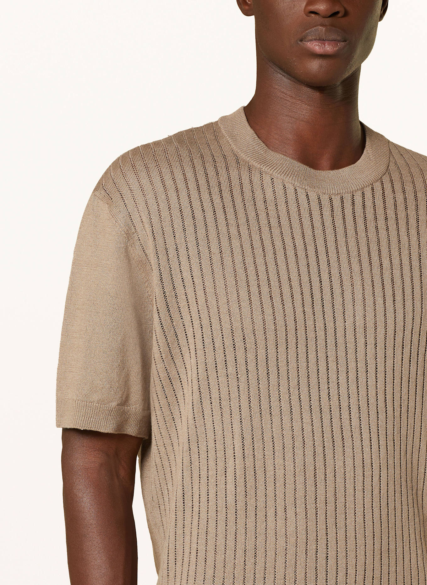 BOSS Strickshirt AJORDINO mit Leinen: HELLBRAUN