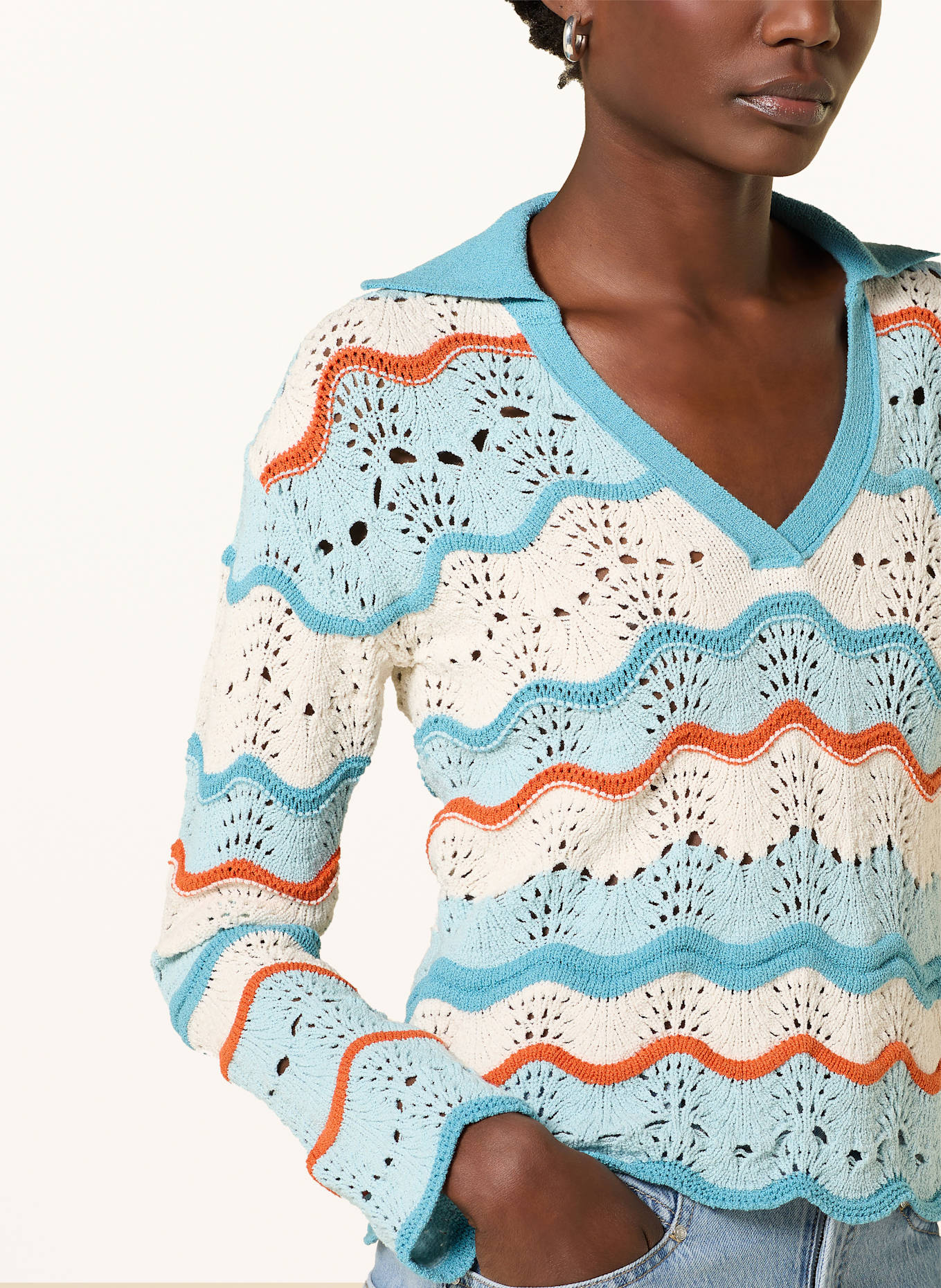 BOSS Pullover FYDER: TÜRKIS/ ECRU/ ORANGE