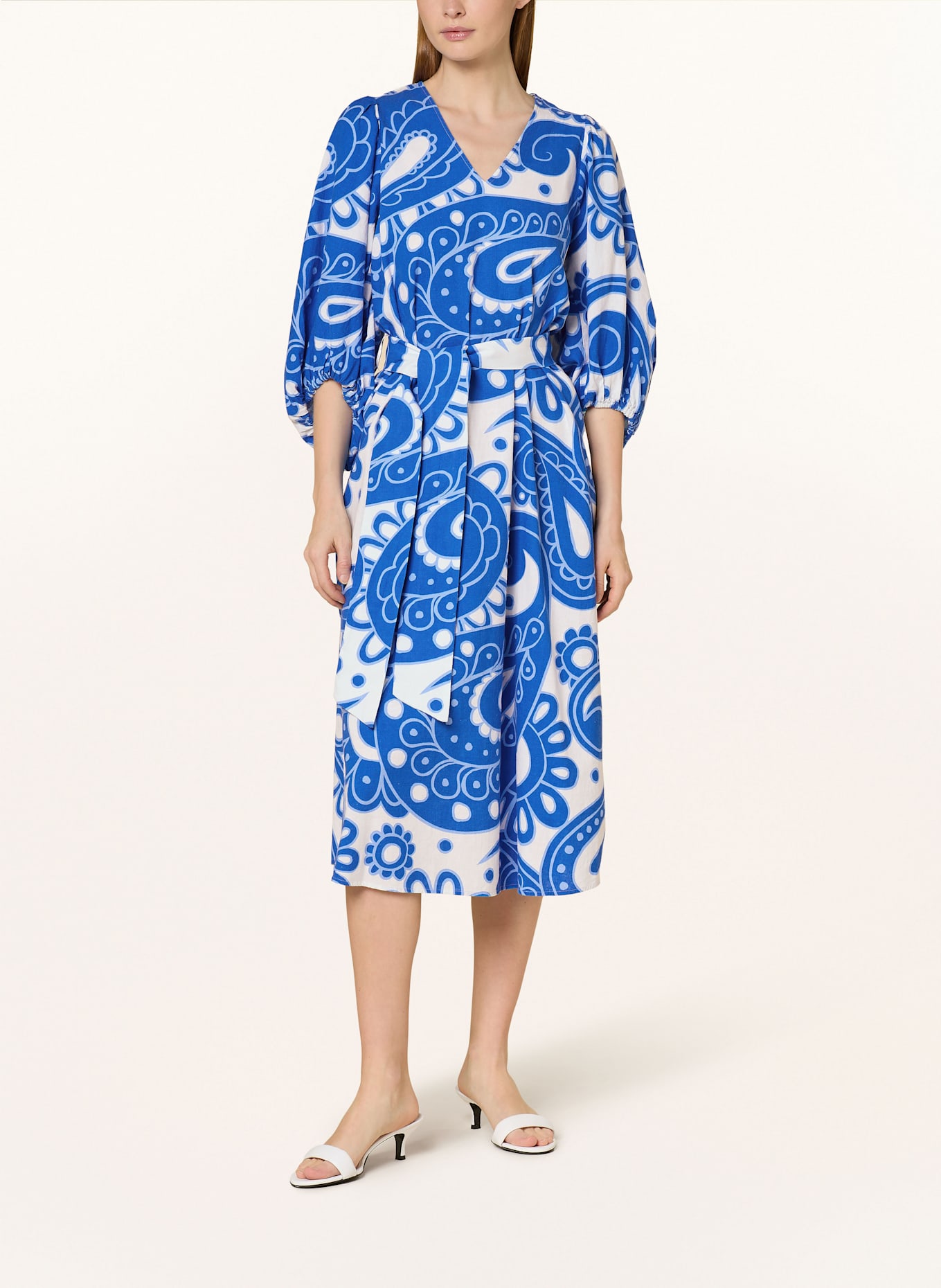 seidensticker Kleid mit 3/4-Arm und Leinen: BLAU / WEISS