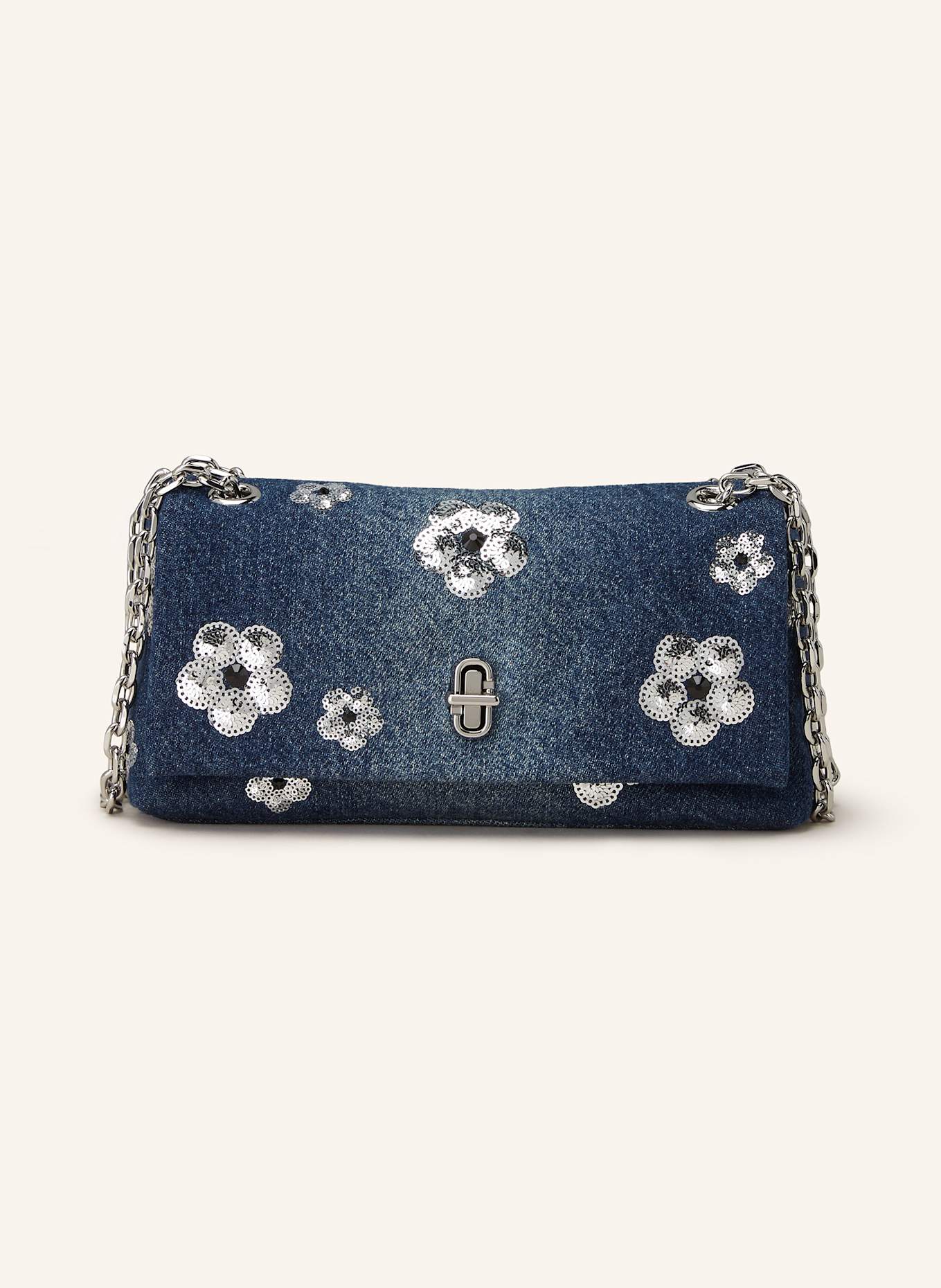 MARC JACOBS Umhängetasche THE SEQUIN DENIM DAISY DUAL CHAIN MINI BAG, Farbe: BLAU/ SILBER (Bild 1)