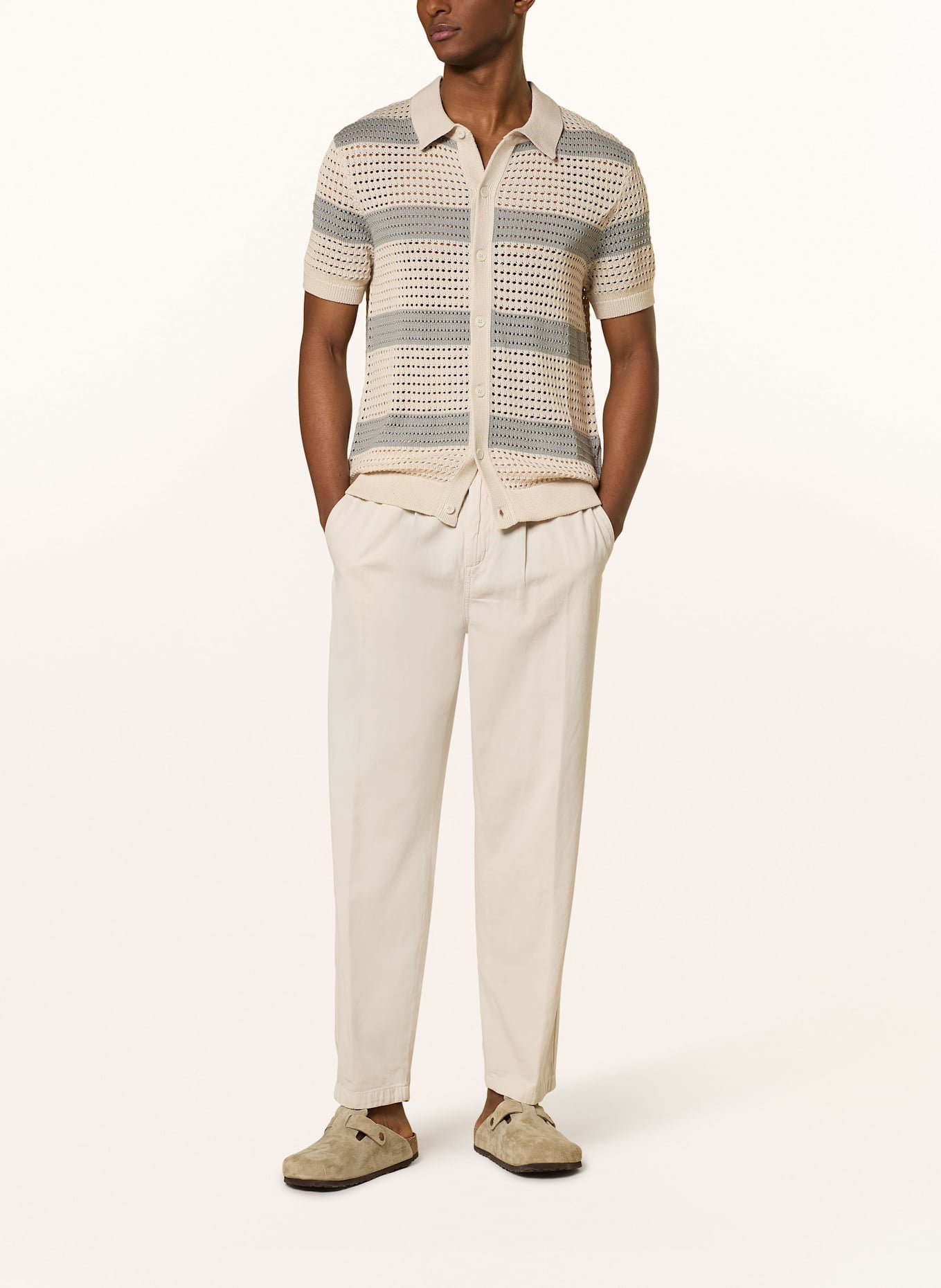 STRELLSON Strickhemd ANDER-P Slim Fit: BEIGE / GRAU