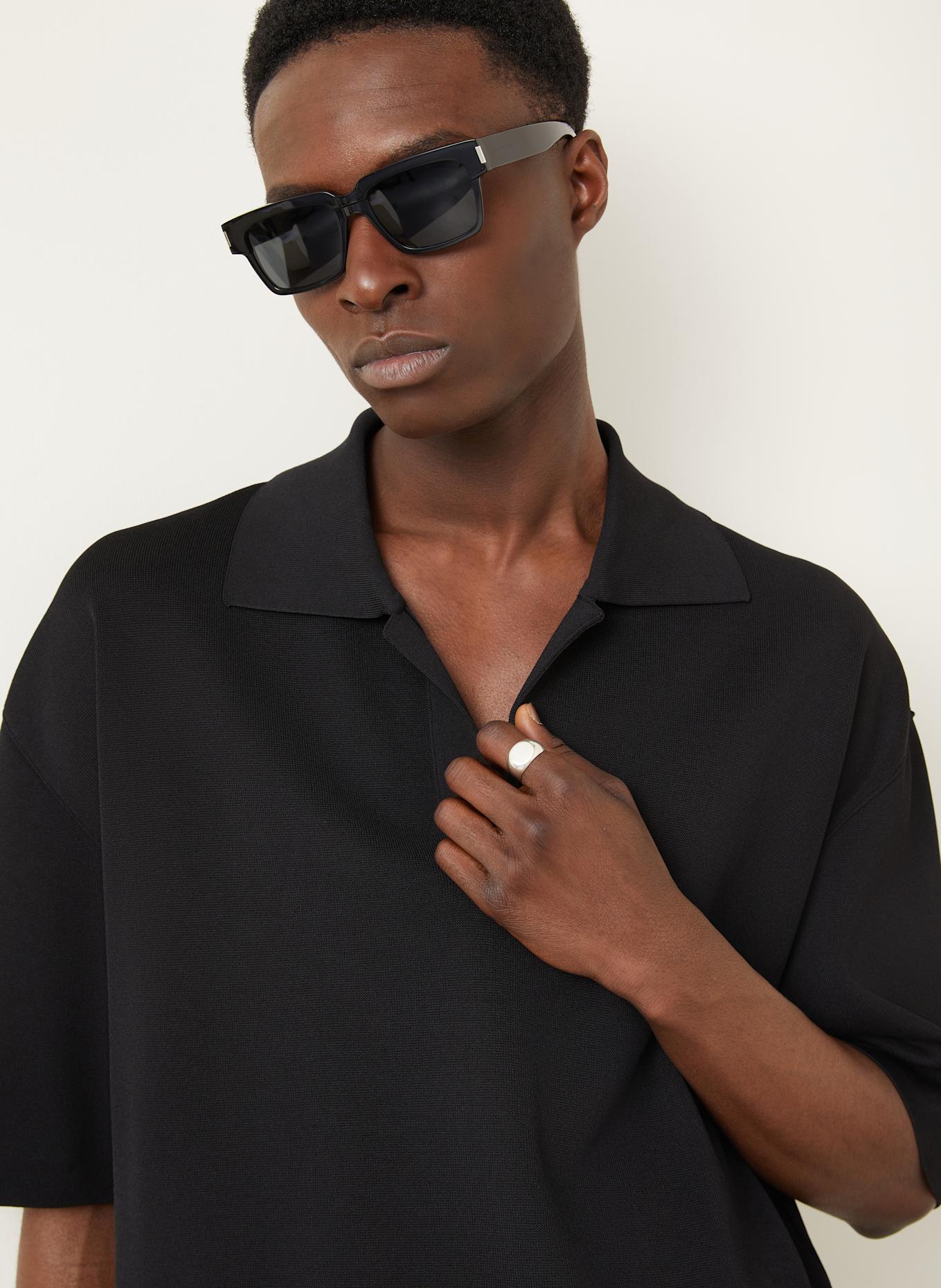 AMI PARIS Strick-Poloshirt: SCHWARZ