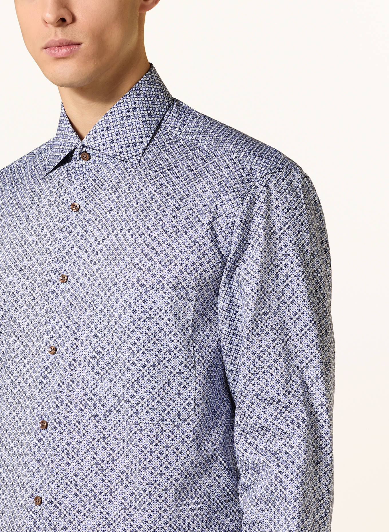 ETERNA Hemd Comfort Fit: BEIGE / BRAUN / DUNKELBLAU