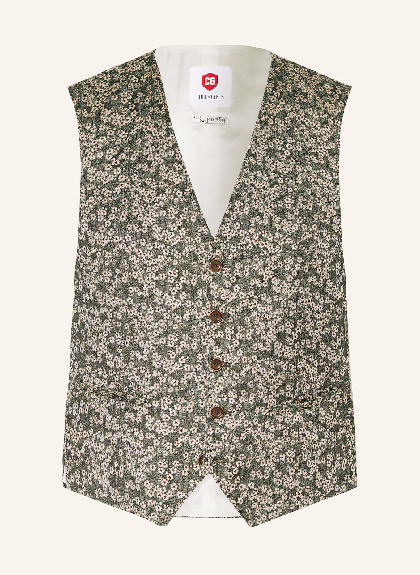 CG - CLUB of GENTS Anzugweste Slim Fit: GRÜN/ CREME