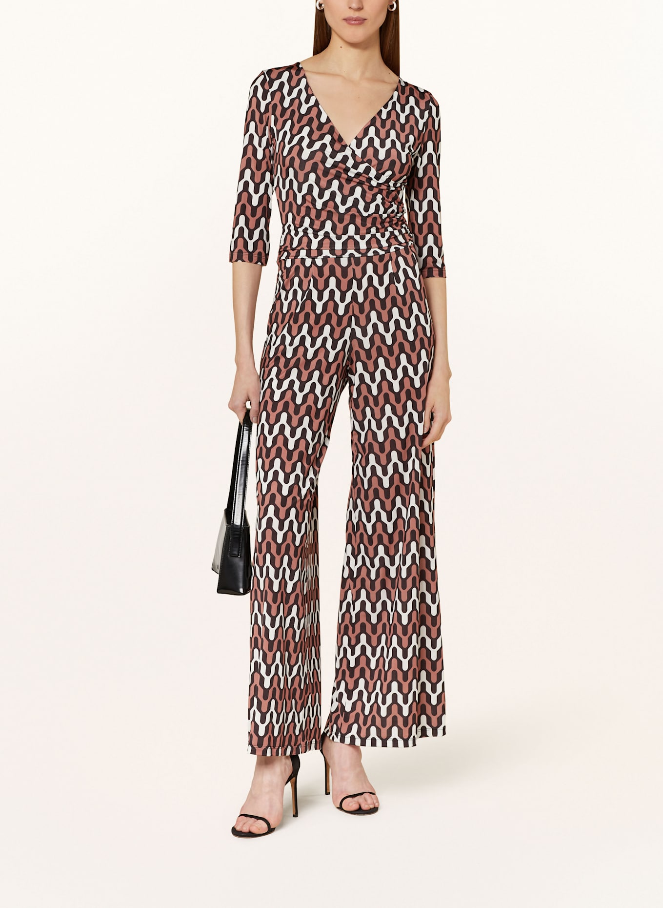 marivie Jersey-Jumpsuit JUMP IN! mit 3/4-Arm: DUNKELBRAUN/ ECRU/ LACHS