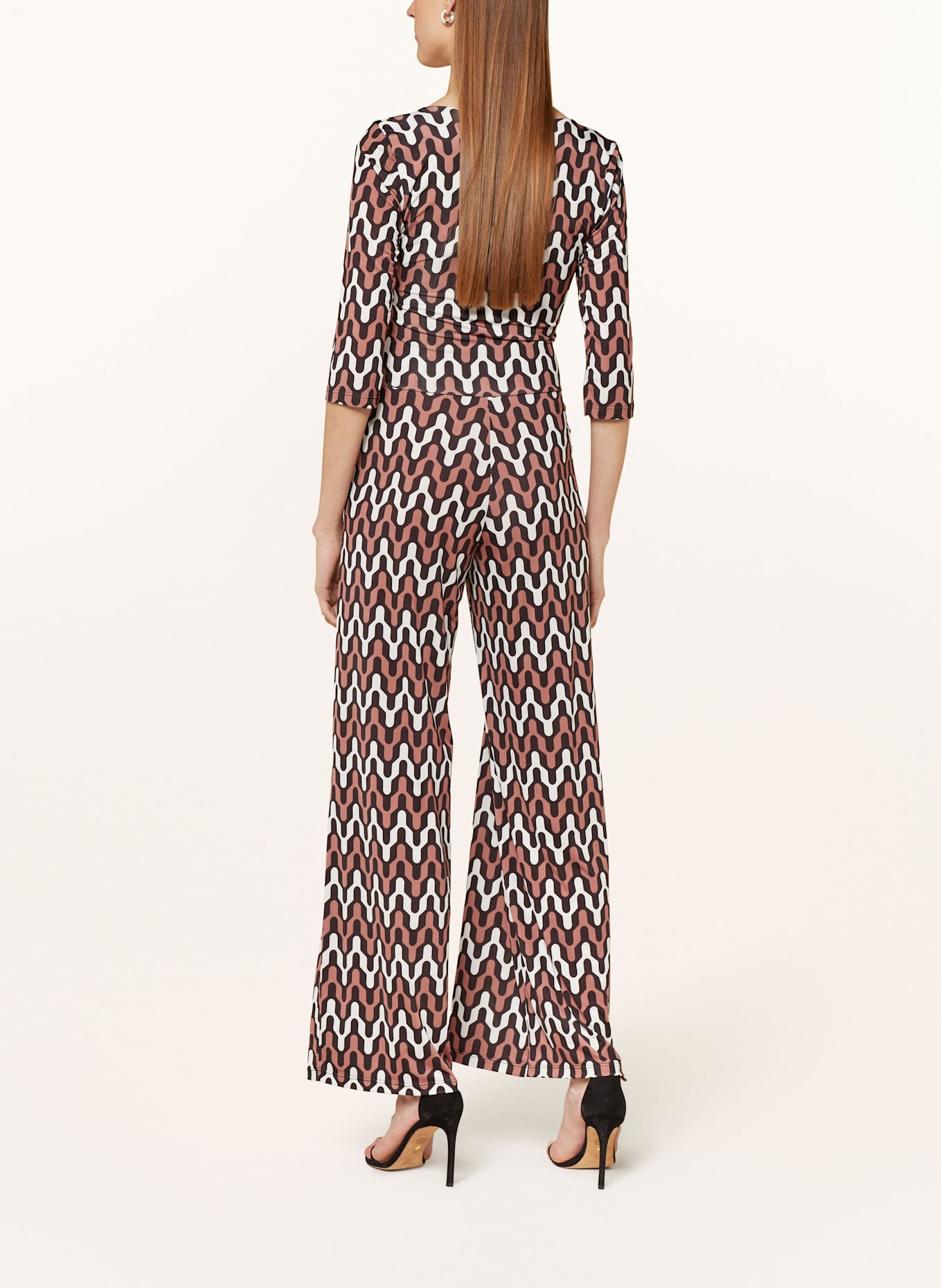 marivie Jersey-Jumpsuit JUMP IN! mit 3/4-Arm: DUNKELBRAUN/ ECRU/ LACHS