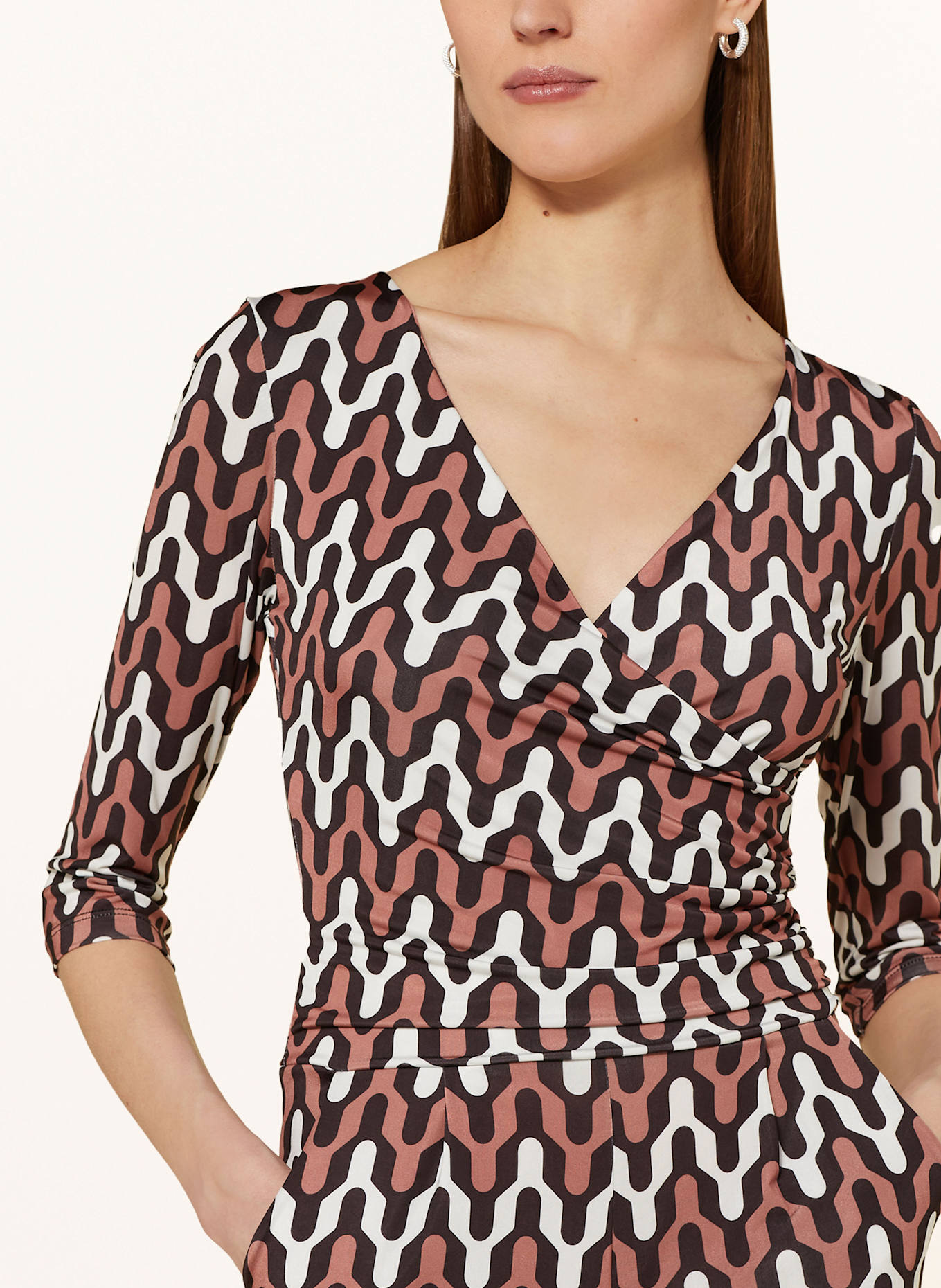 marivie Jersey-Jumpsuit JUMP IN! mit 3/4-Arm: DUNKELBRAUN/ ECRU/ LACHS