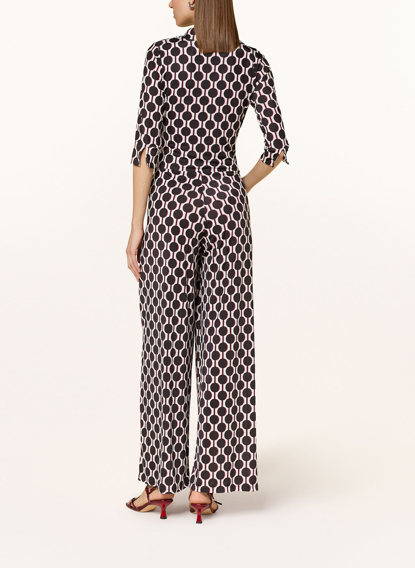 marivie Jumpsuit mit 3/4-Arm: SCHWARZ/ WEISS/ DUNKELROT
