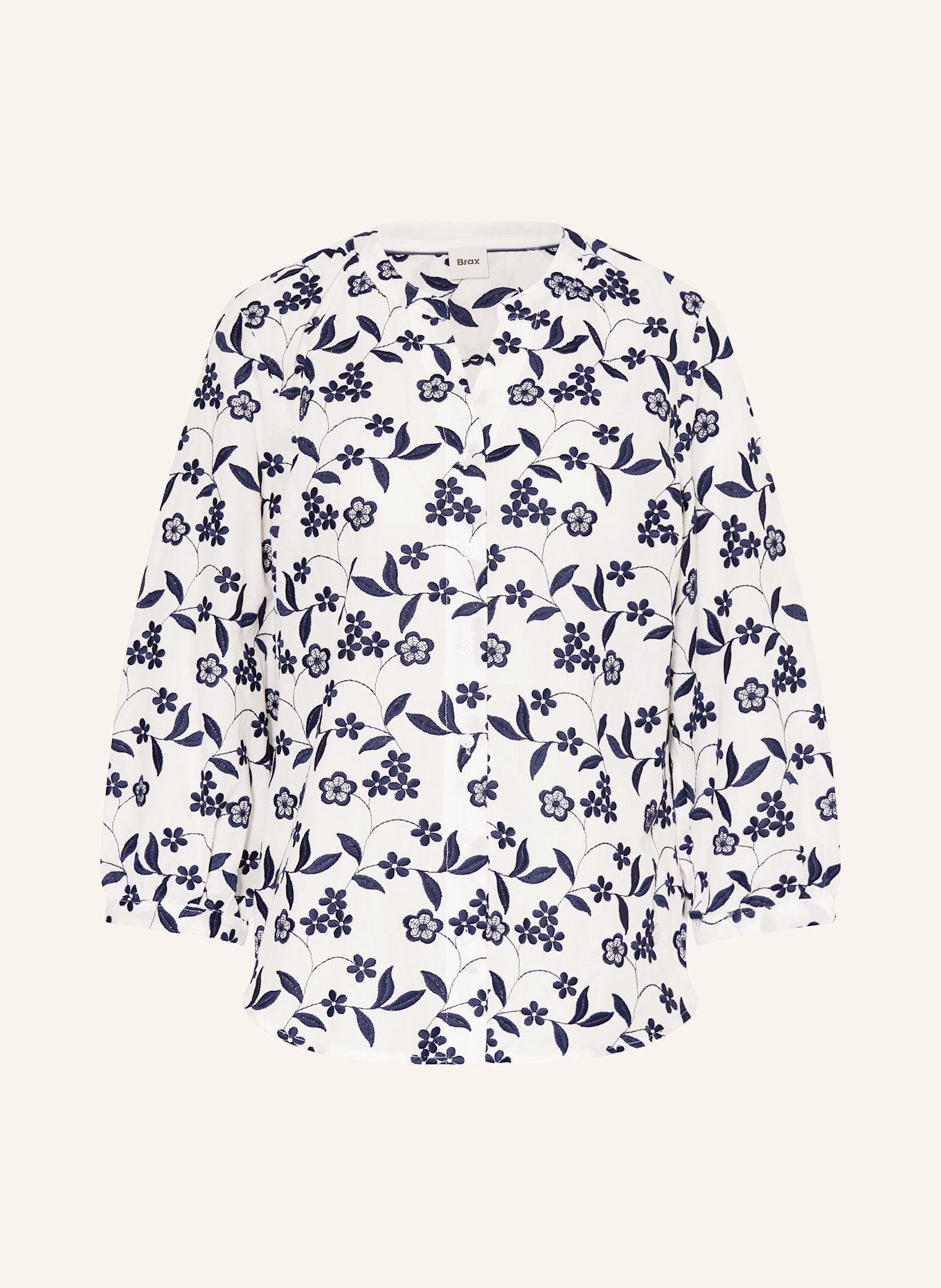 BRAX VELIA tunic with 3/4 sleeves: WHITE / DARK BLUE