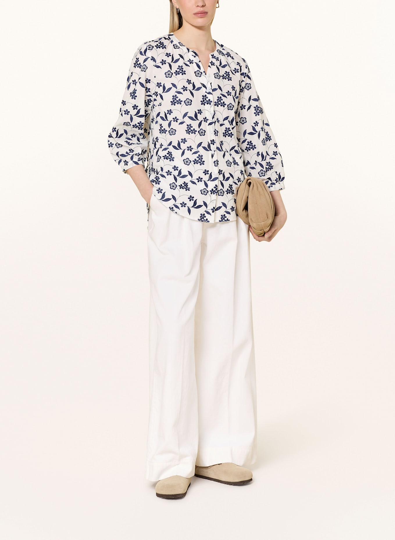 BRAX VELIA tunic with 3/4 sleeves: WHITE / DARK BLUE