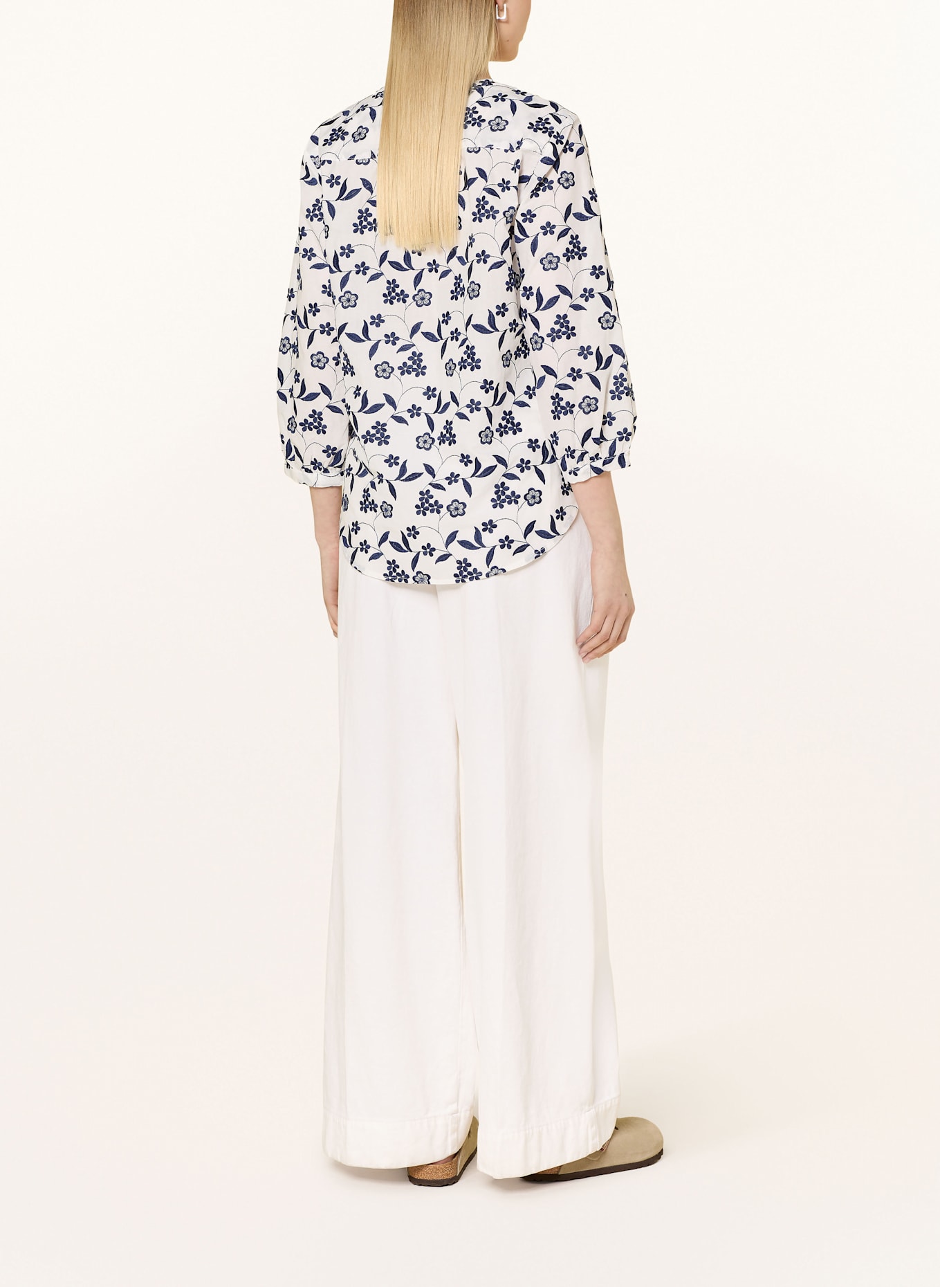 BRAX VELIA tunic with 3/4 sleeves: WHITE / DARK BLUE