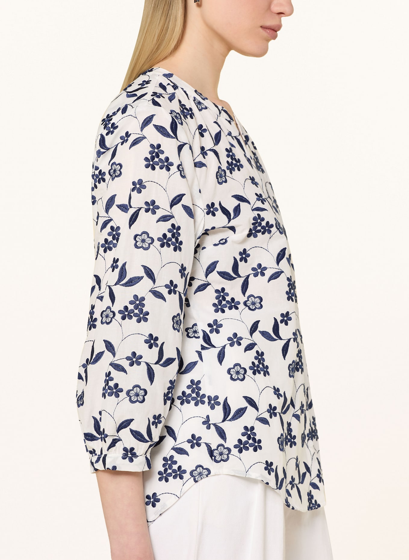 BRAX VELIA tunic with 3/4 sleeves: WHITE / DARK BLUE