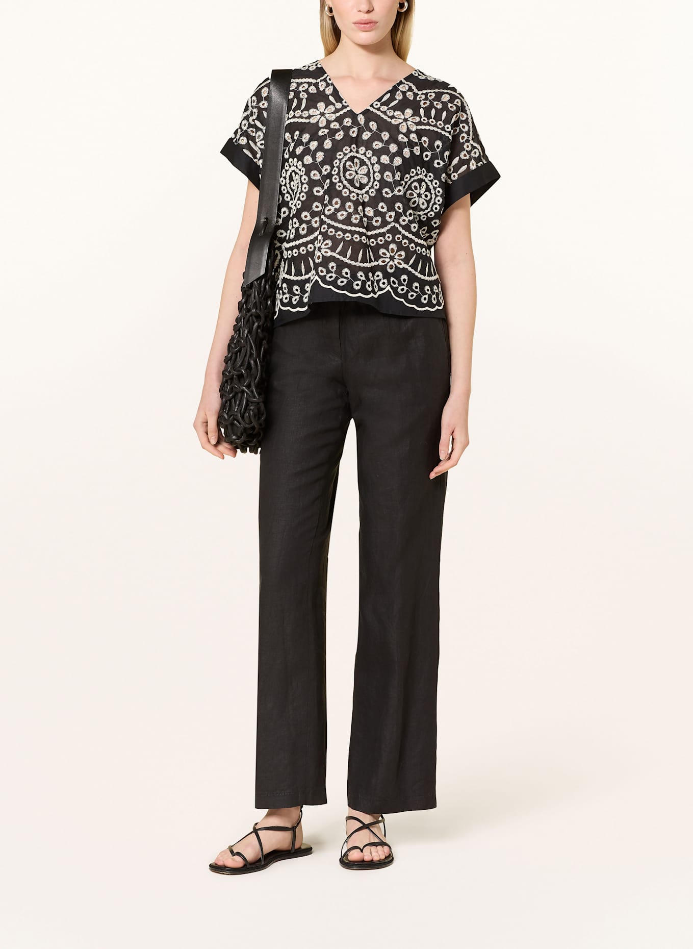 BRAX Lněné kalhoty FARINA: ČERNÁ