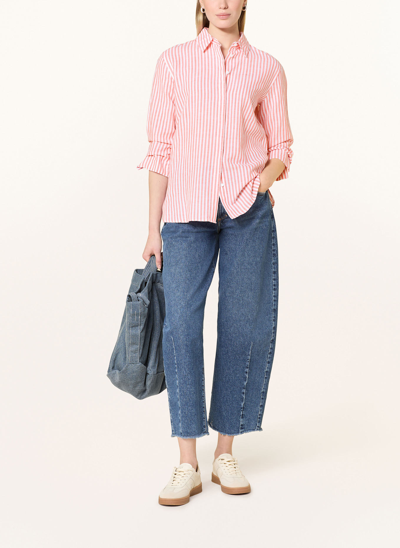 BRAX Hemdbluse VICKI mit Leinen: HELLROT / WEISS