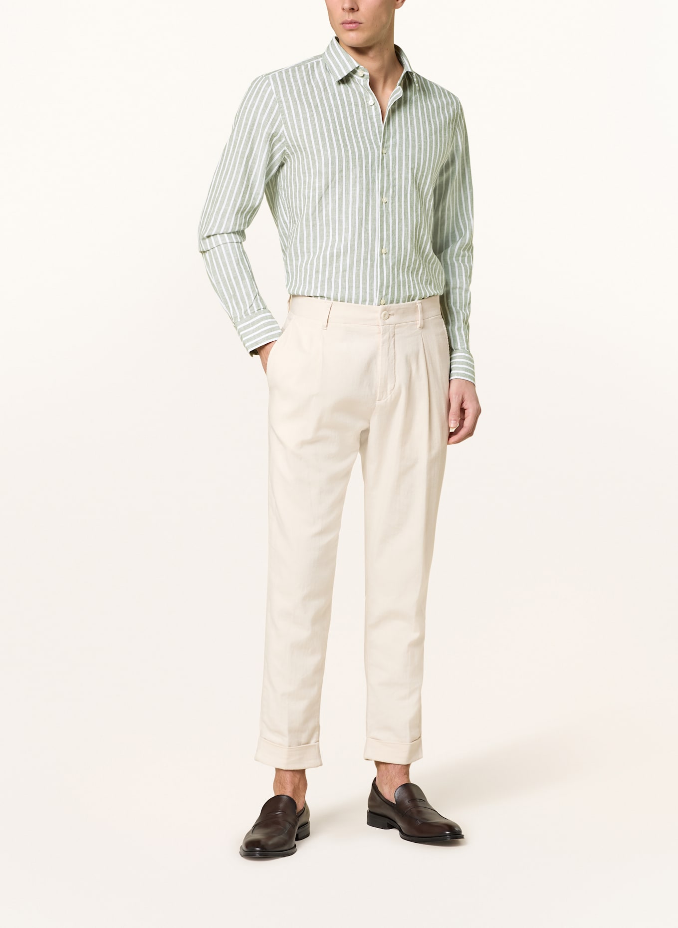 JOOP! Shirt PIT slim fit with linen: GREEN / WHITE