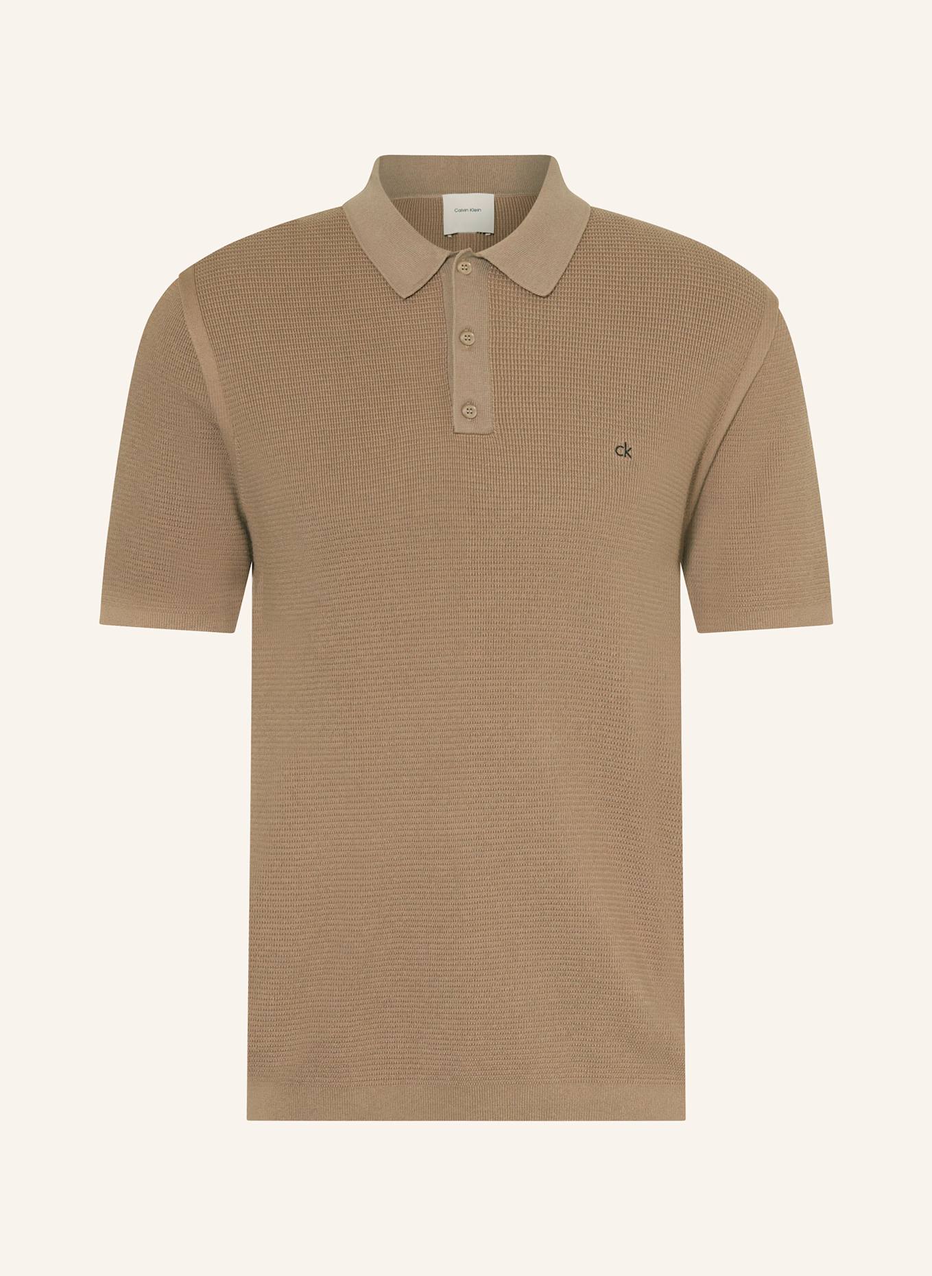Calvin Klein Strick-Poloshirt: BRAUN