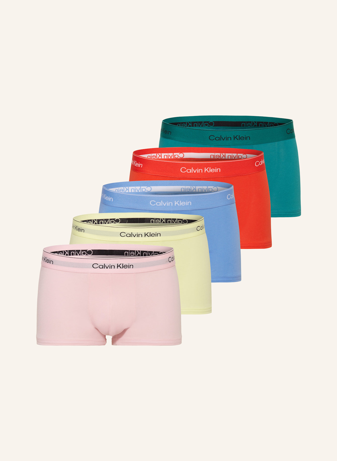 Calvin Klein Boxerky ICON PRIDE Low Rise, 5 kusů v balení: RŮŽOVÁ / ŽLUTÁ / ČERVENÁ