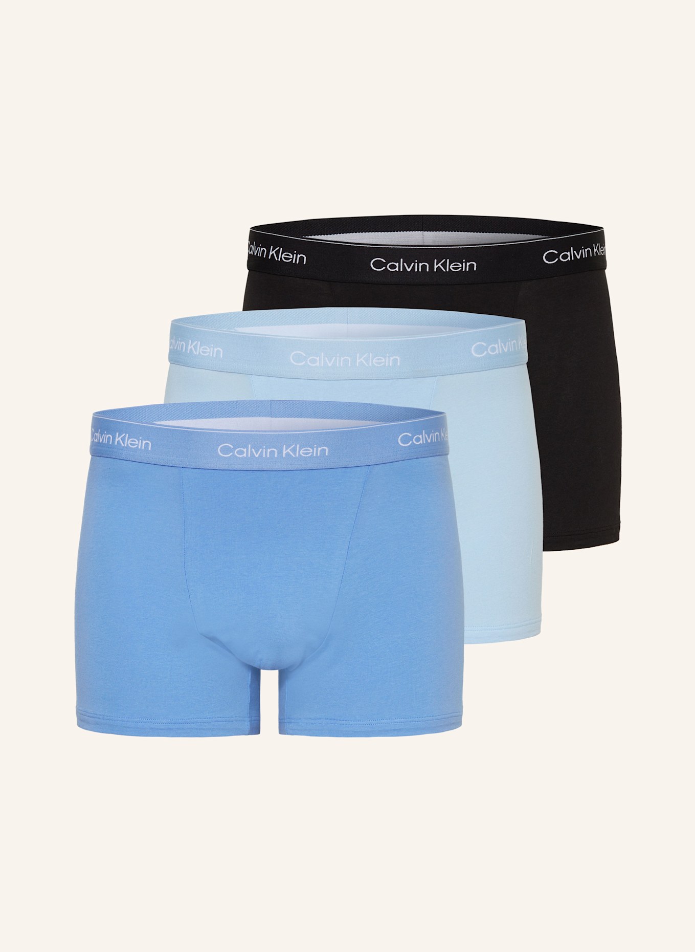 Calvin Klein 3er-Pack Boxershorts ICON COTTON Relaxed Fit, Farbe: SCHWARZ/ BLAU/ HELLBLAU (Bild 1)