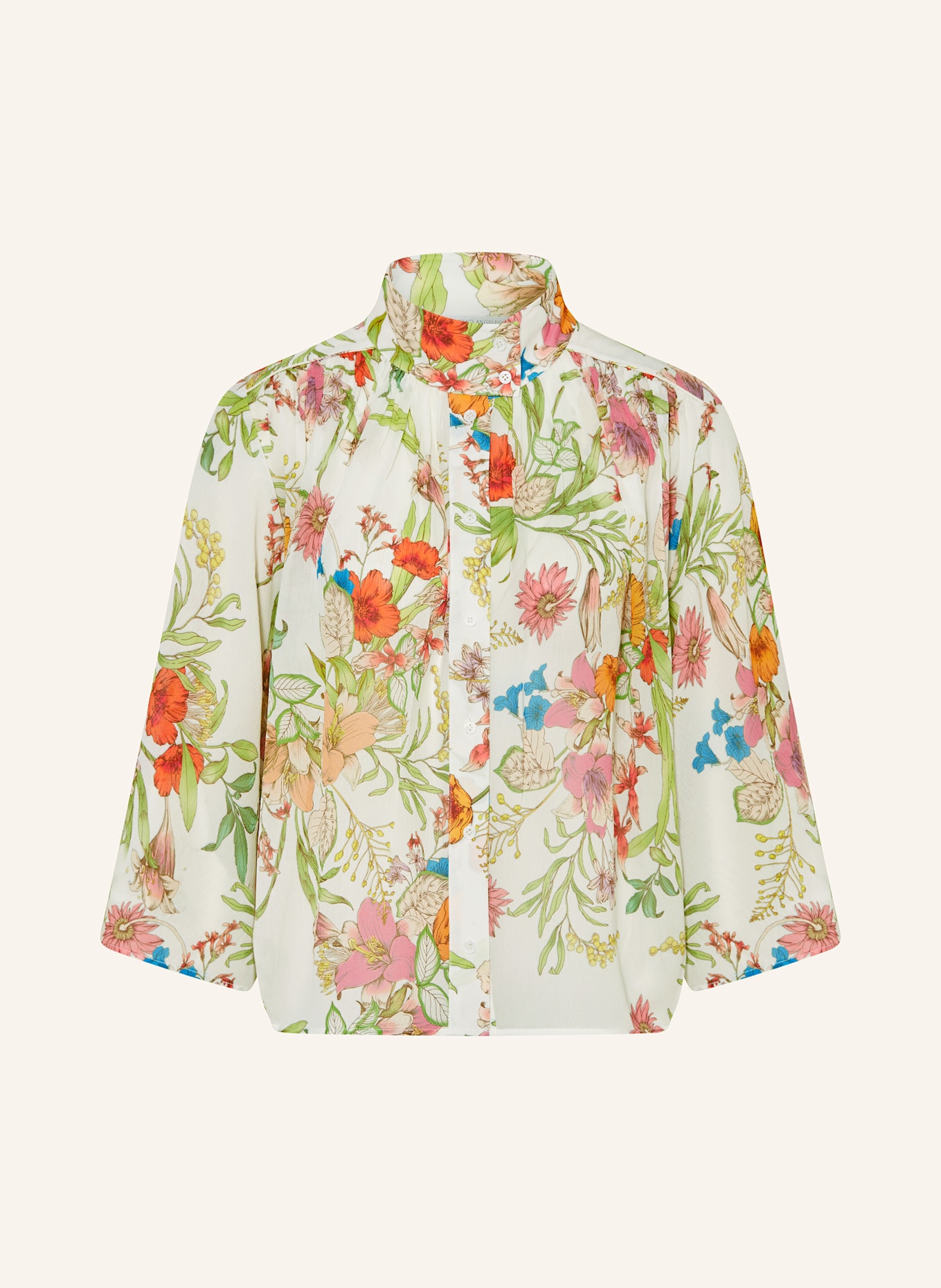 HERZEN'S ANGELEGENHEIT Seidenbluse mit 3/4-Arm: WEISS / GRÜN / ROSA